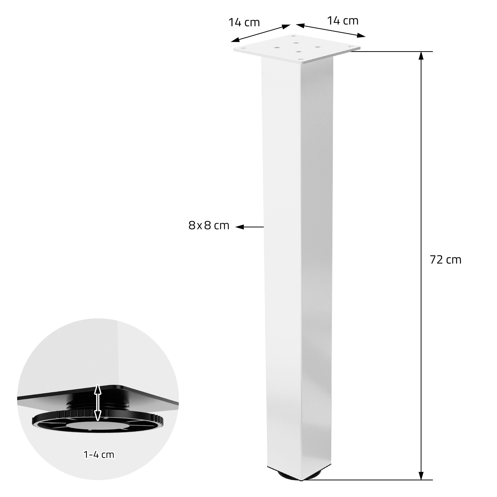 ML-Design Lot 4 pieds de table blancs 72 cm acier 500 kg