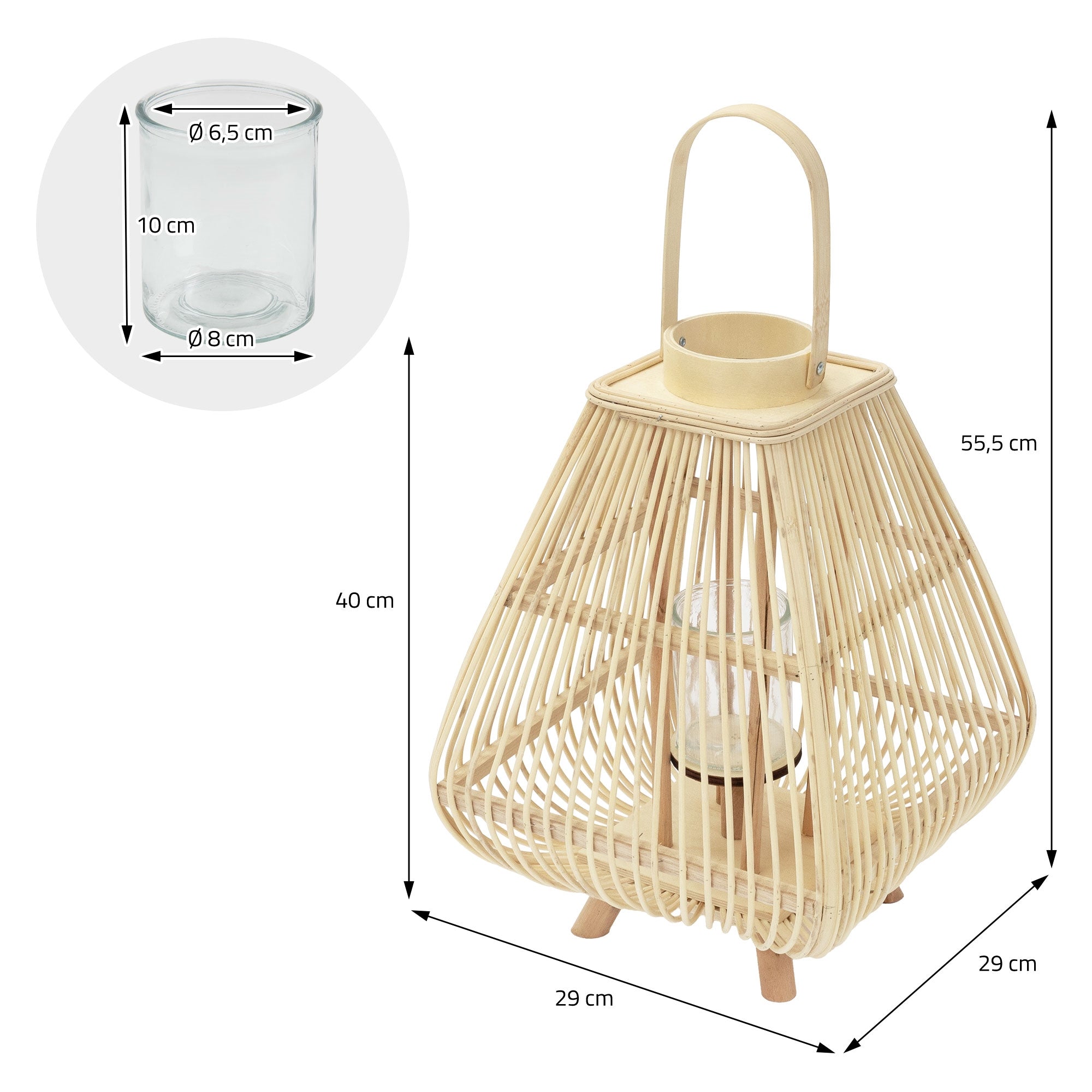 ECD Germany Garten lanterne bambou 55,5 cm avec verre