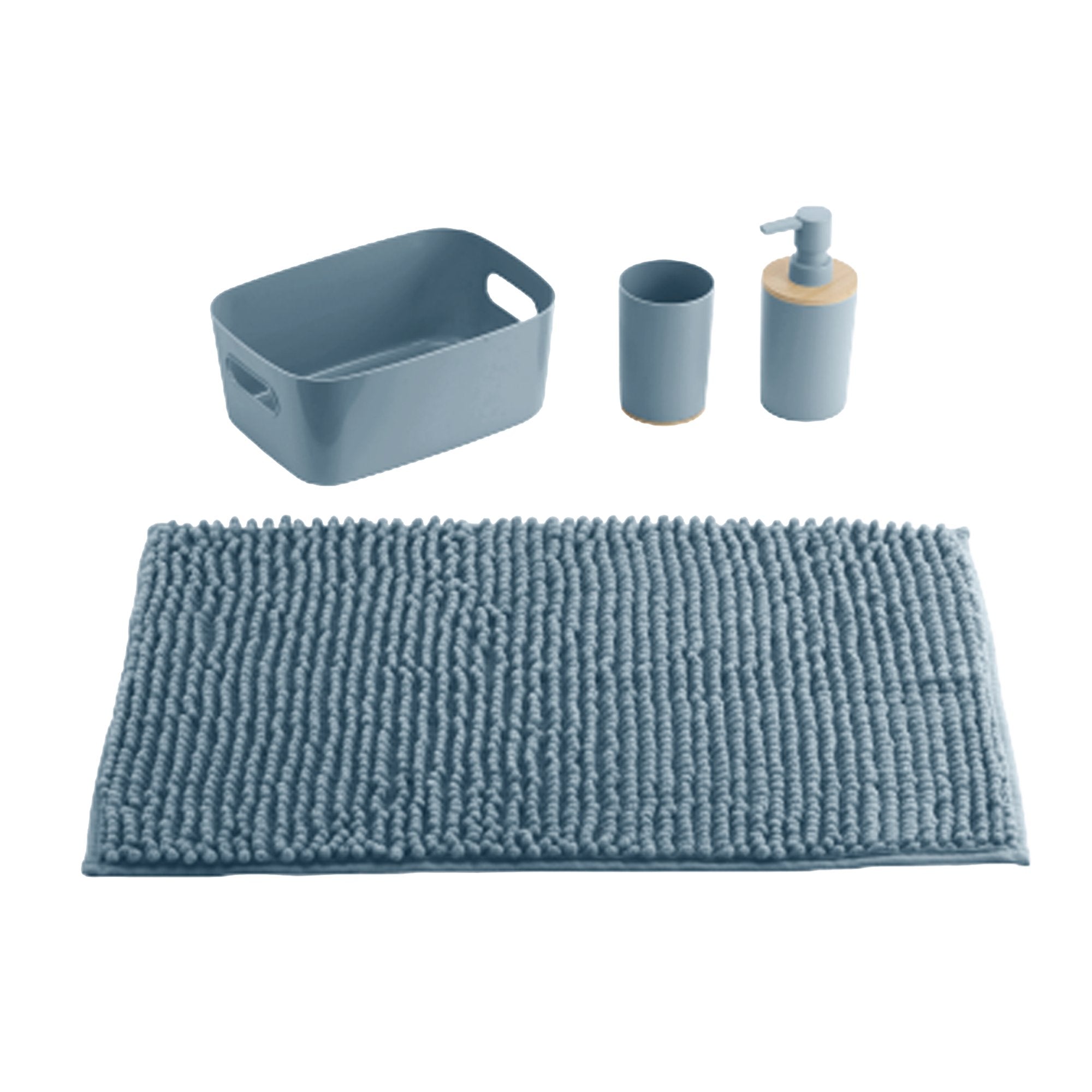 Stokomani Maison ensemble salle de bain chenille bleu
