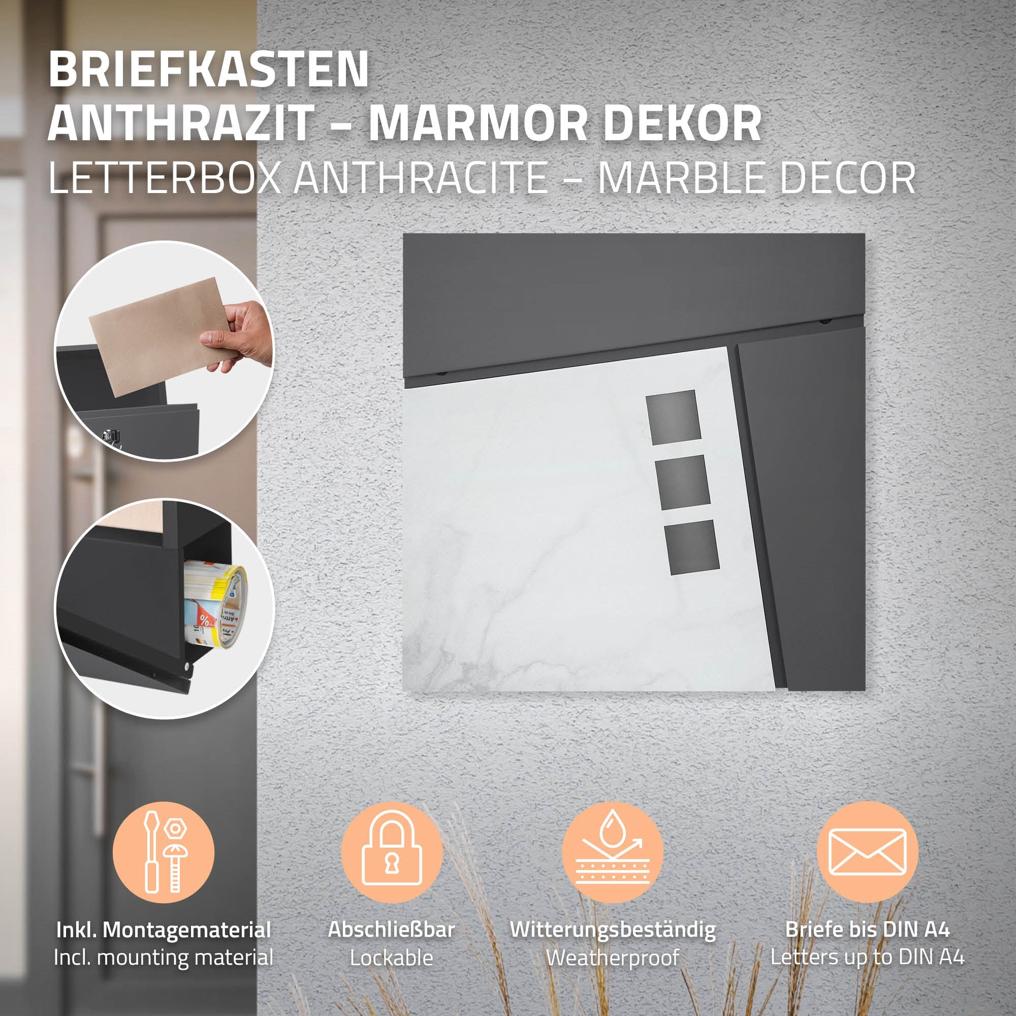 ECD Germany boîte aux lettres sur pied noir marbre 120 cm