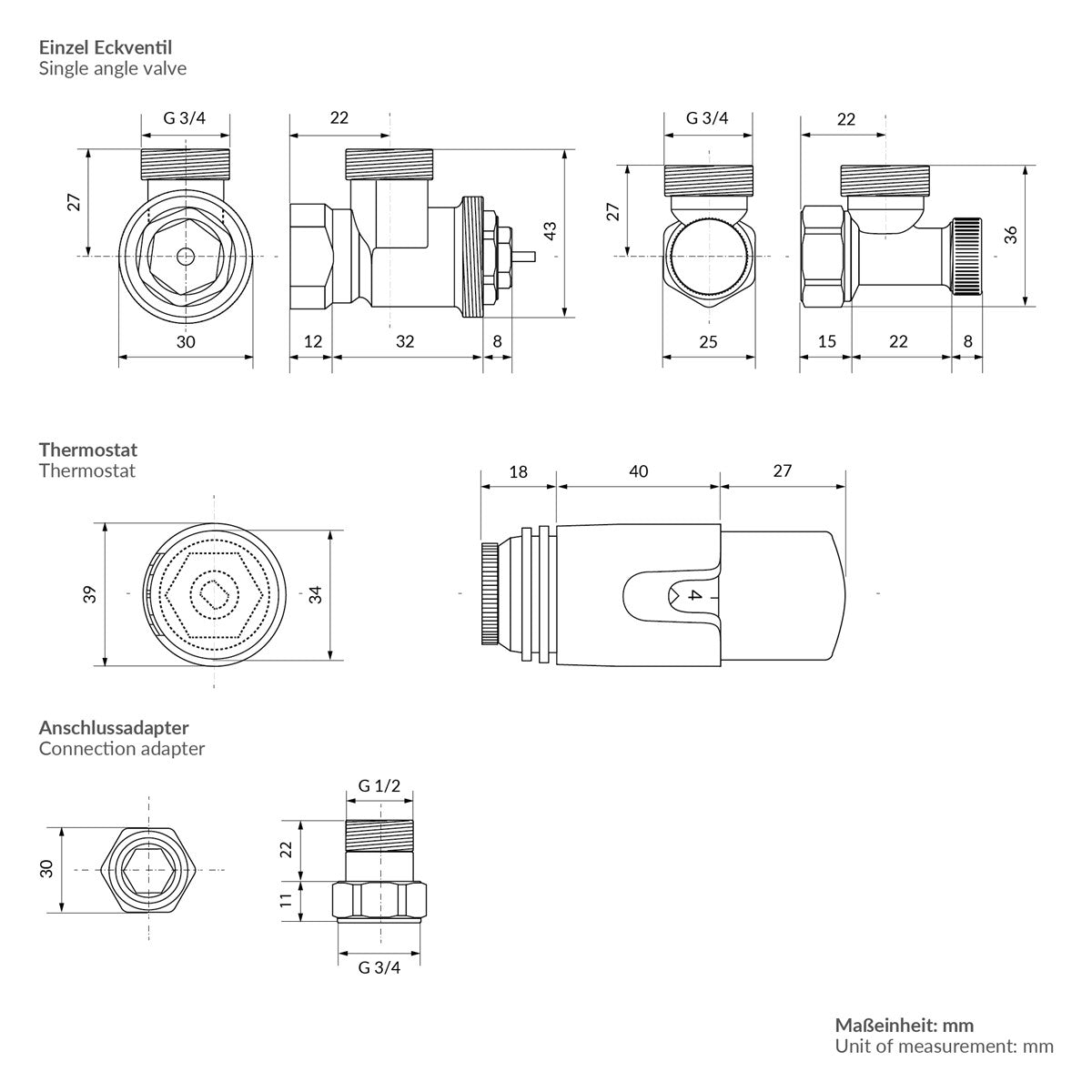 LuxeBath vanne thermostatique radiateur 1/2 laiton anthracite