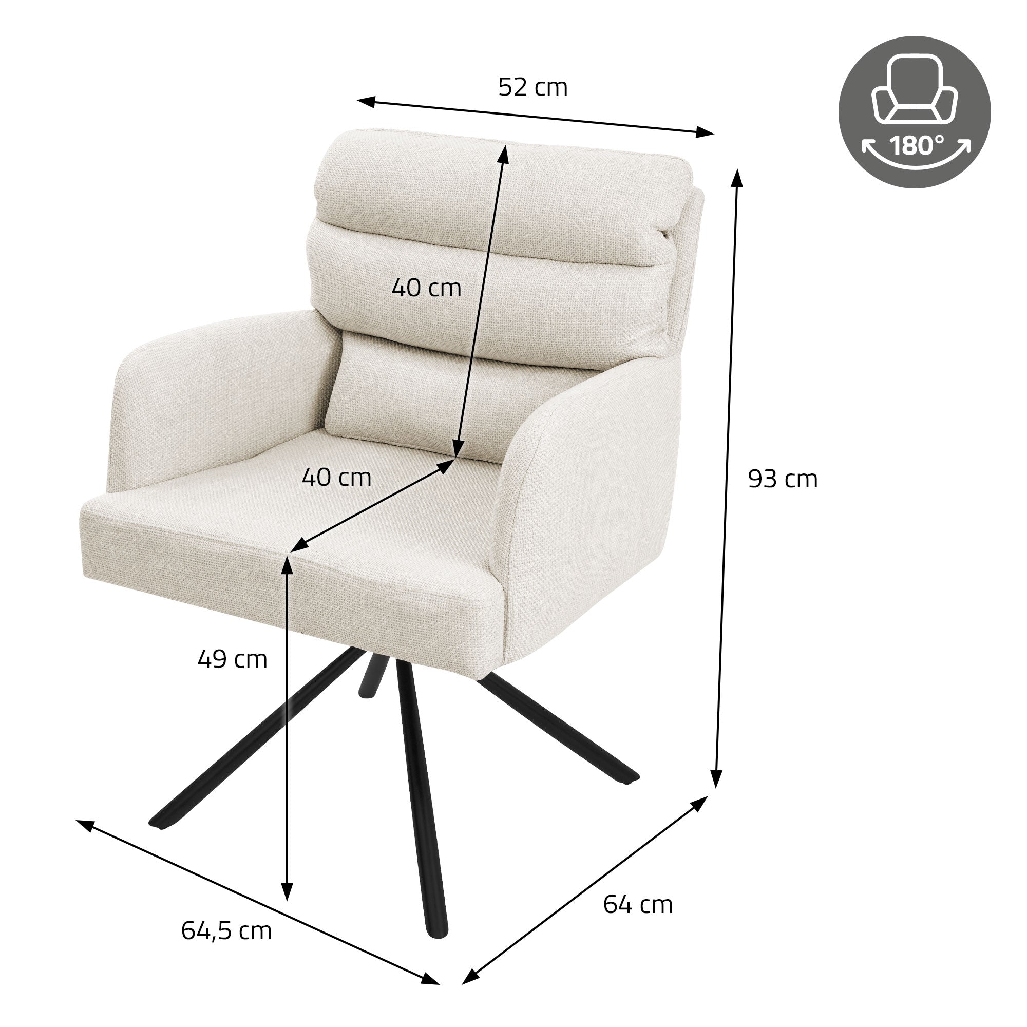 ECD Germany chaise salle à manger beige pivotante lot de 2