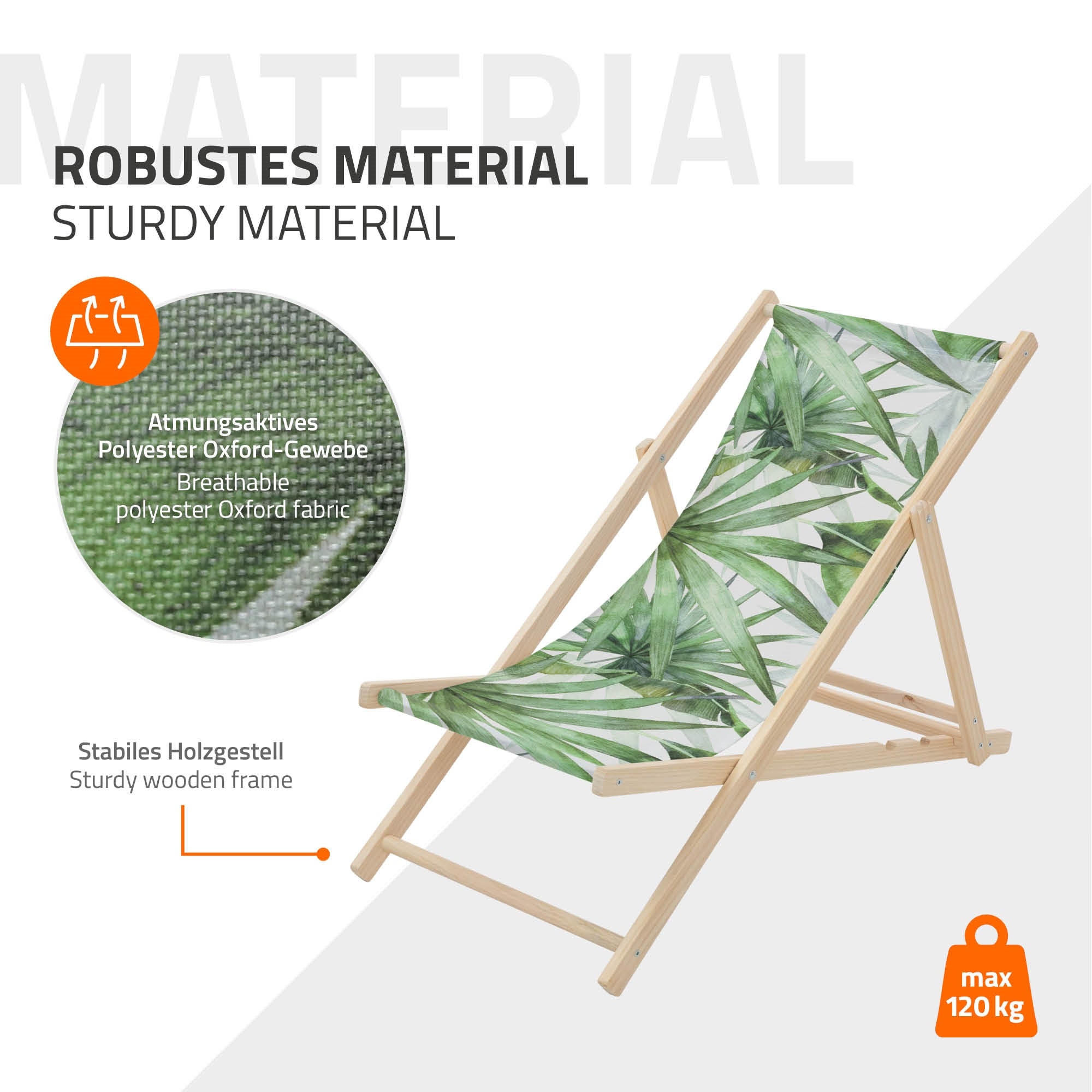 ECD Germany Sport & Freizeit transat bois palme vert-blanc pliable