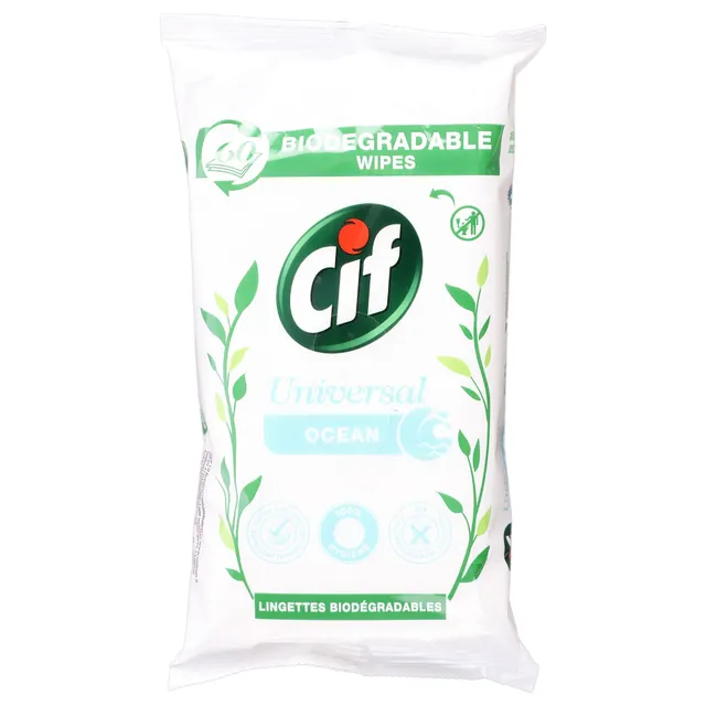 Cif lingettes nettoyantes x60 multi-usages biodégradables océan