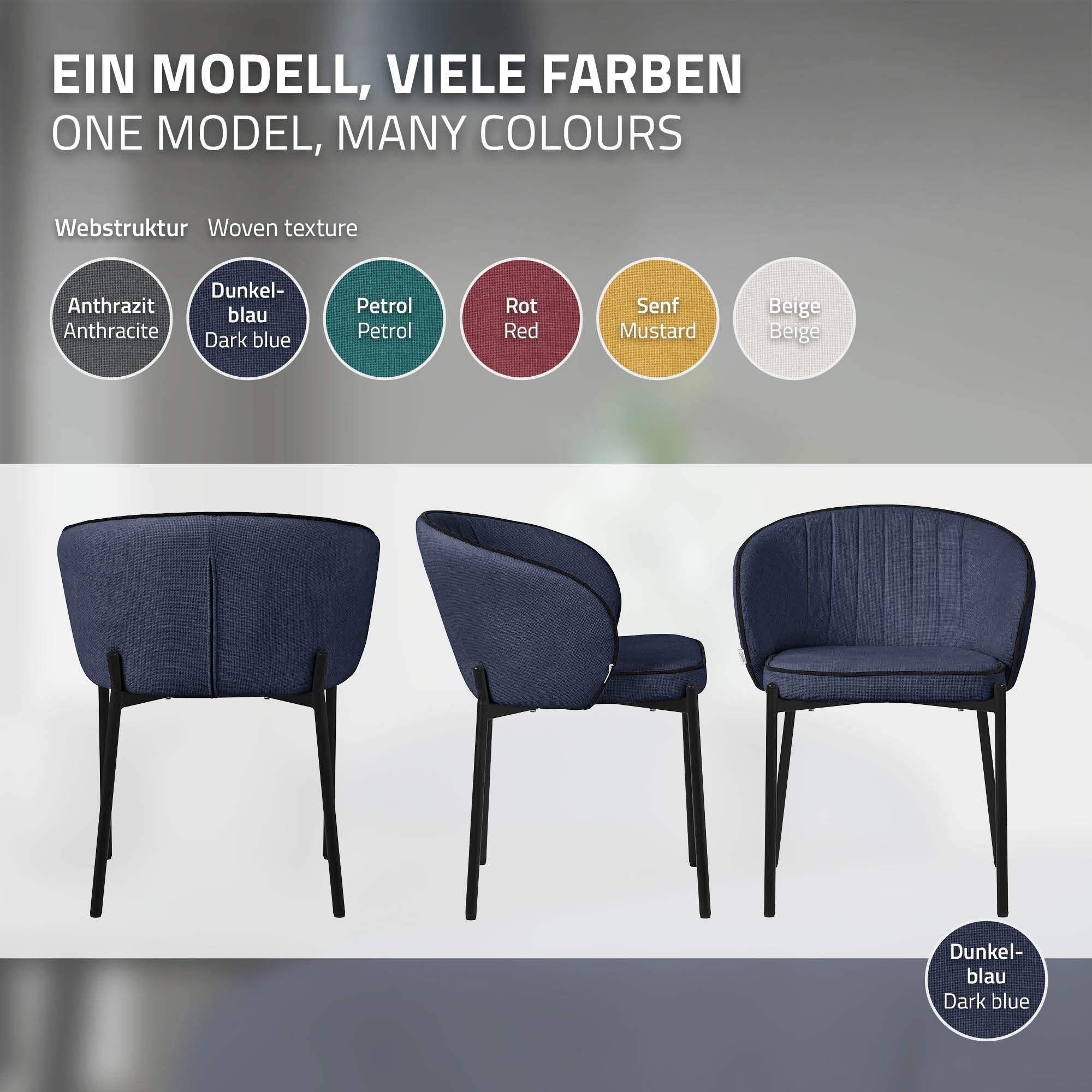 ML-Design 2 chaises salle à manger bleu foncé tissu 120 kg