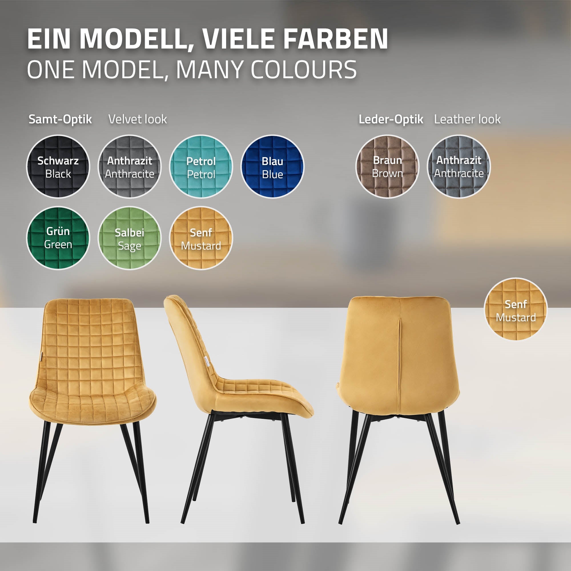 ECD Germany Möbel chaise salle à manger velours moutarde lot de 4