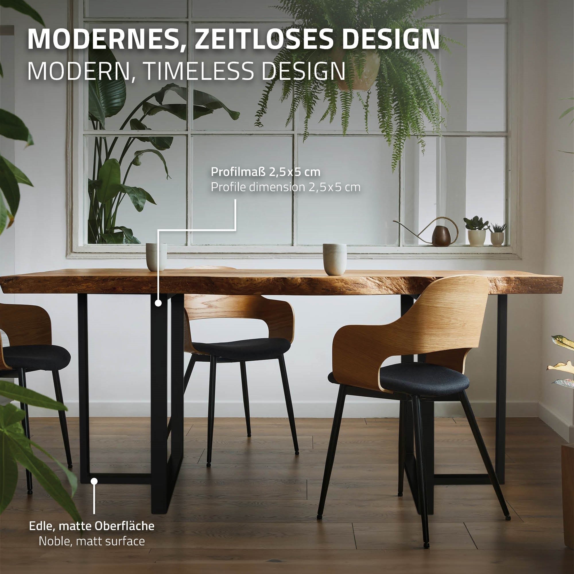 ECD Germany Möbel Lot 2 Pieds de Table T Noir 60x72 cm