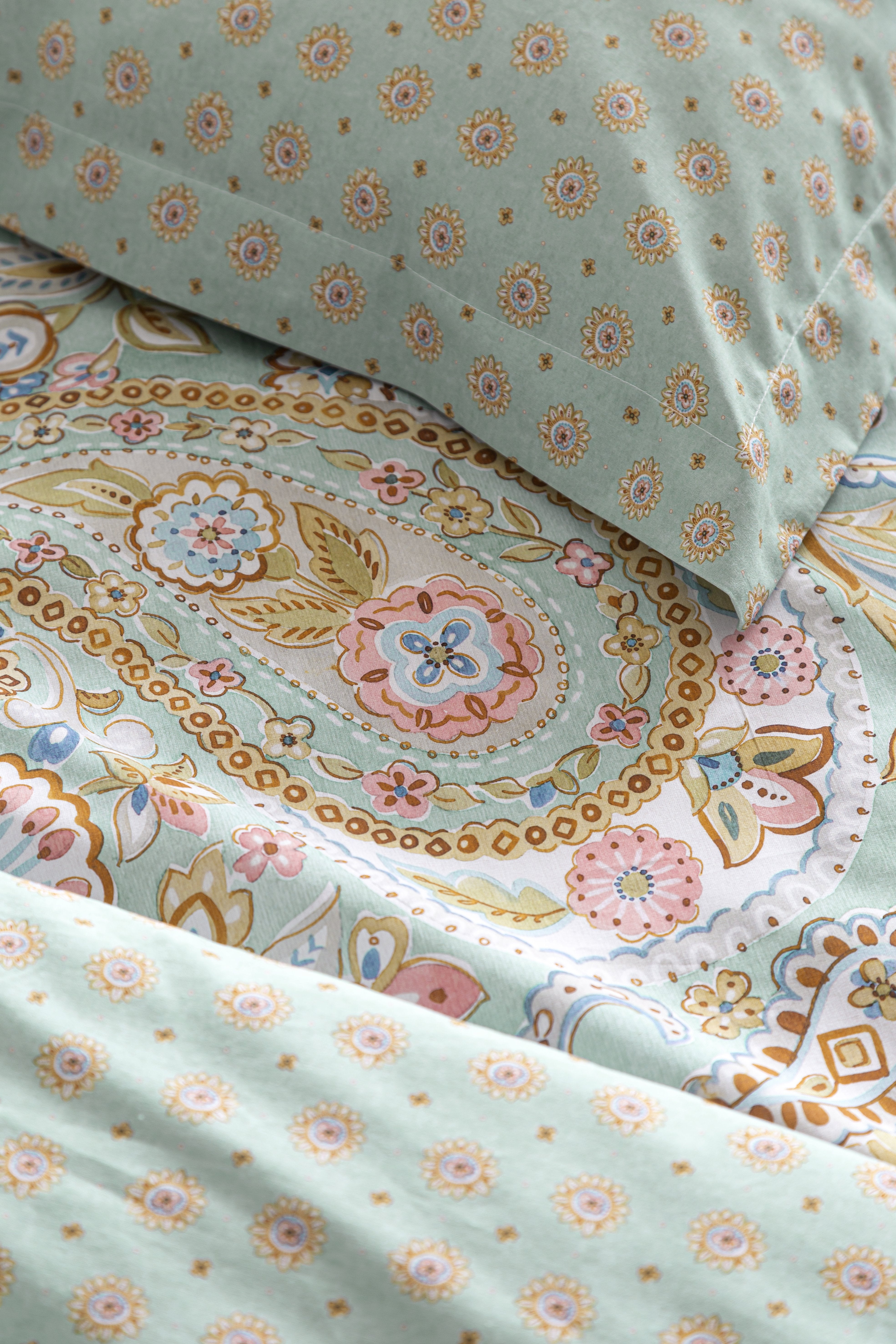Parure housse couette 260x240 vert coton 3 pièces