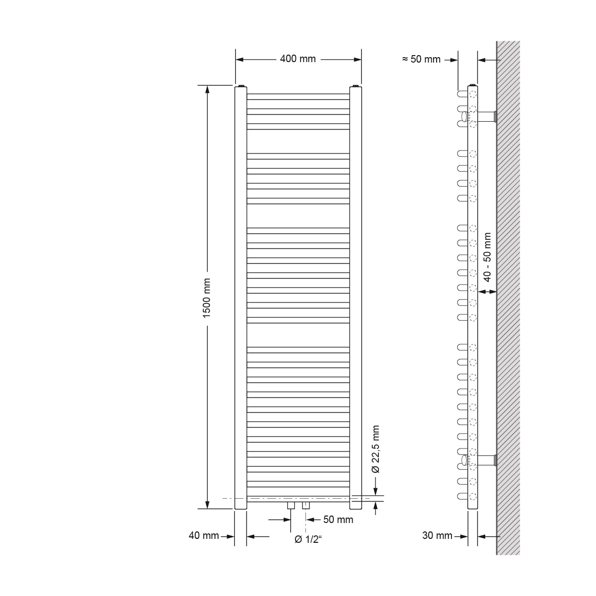 ECD Germany Sahara sèche-serviettes 400x1500 anthracite cintré