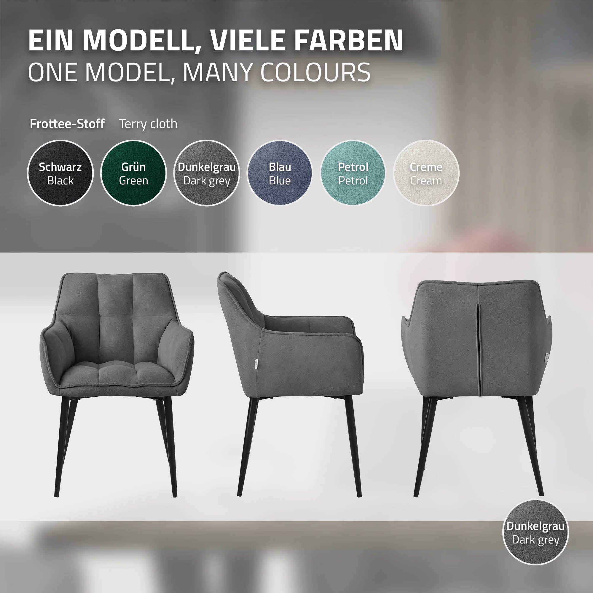 ECD Germany Möbel Chaise salle à manger gris foncé tissu bouclette