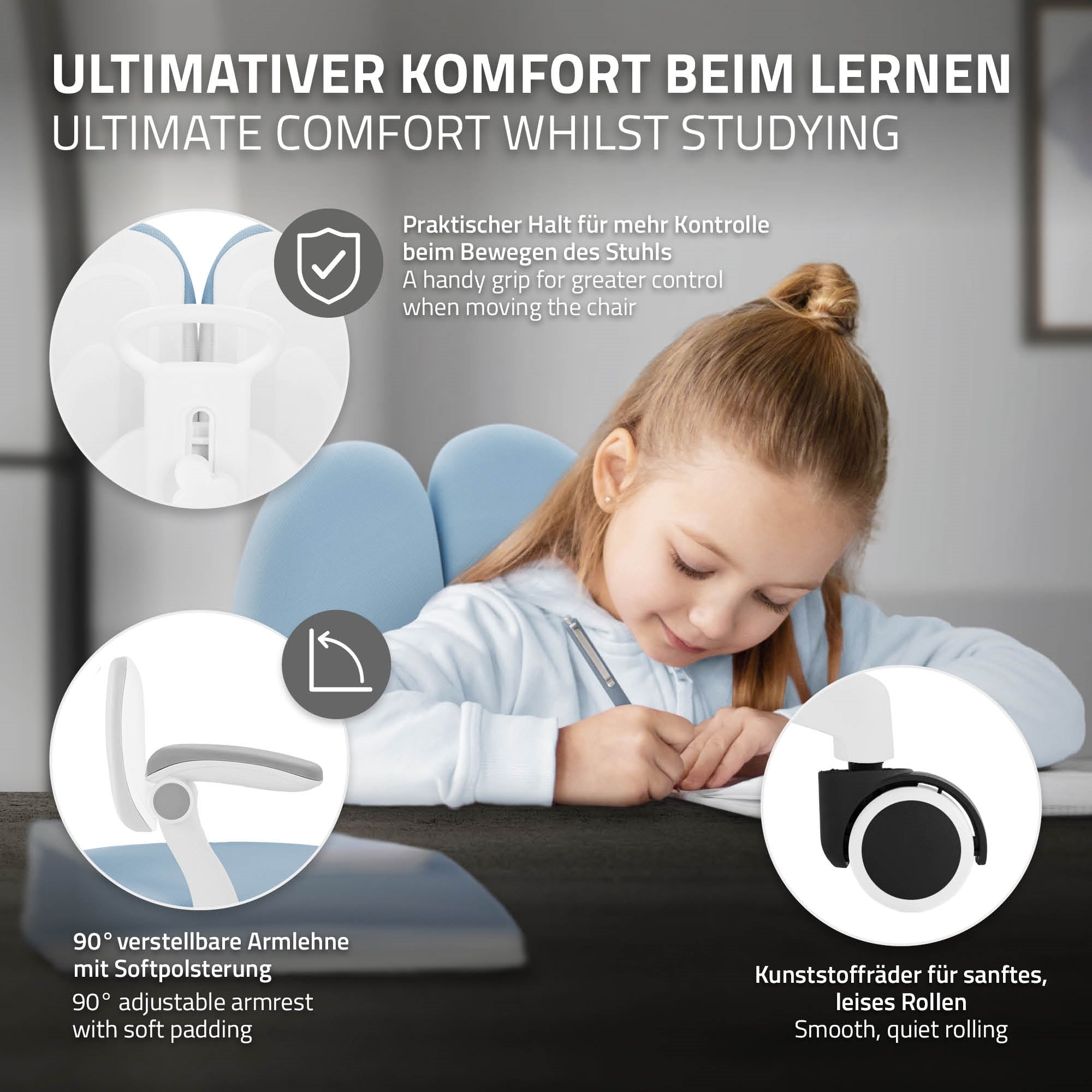 ECD Germany Kinder chaise bureau enfant bleue ergonomique 95 cm