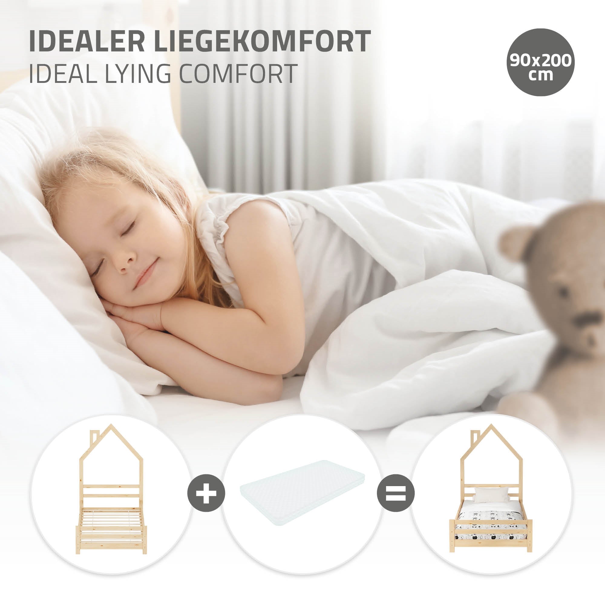 ECD Germany Kinder lit cabane 90x200 nature pin massif