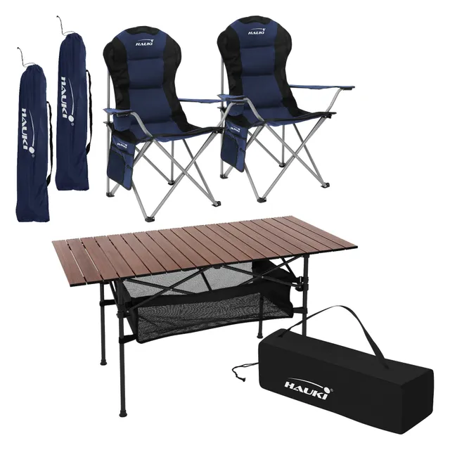 ECD Germany Hauki set camping 3 pièces chaises bleues