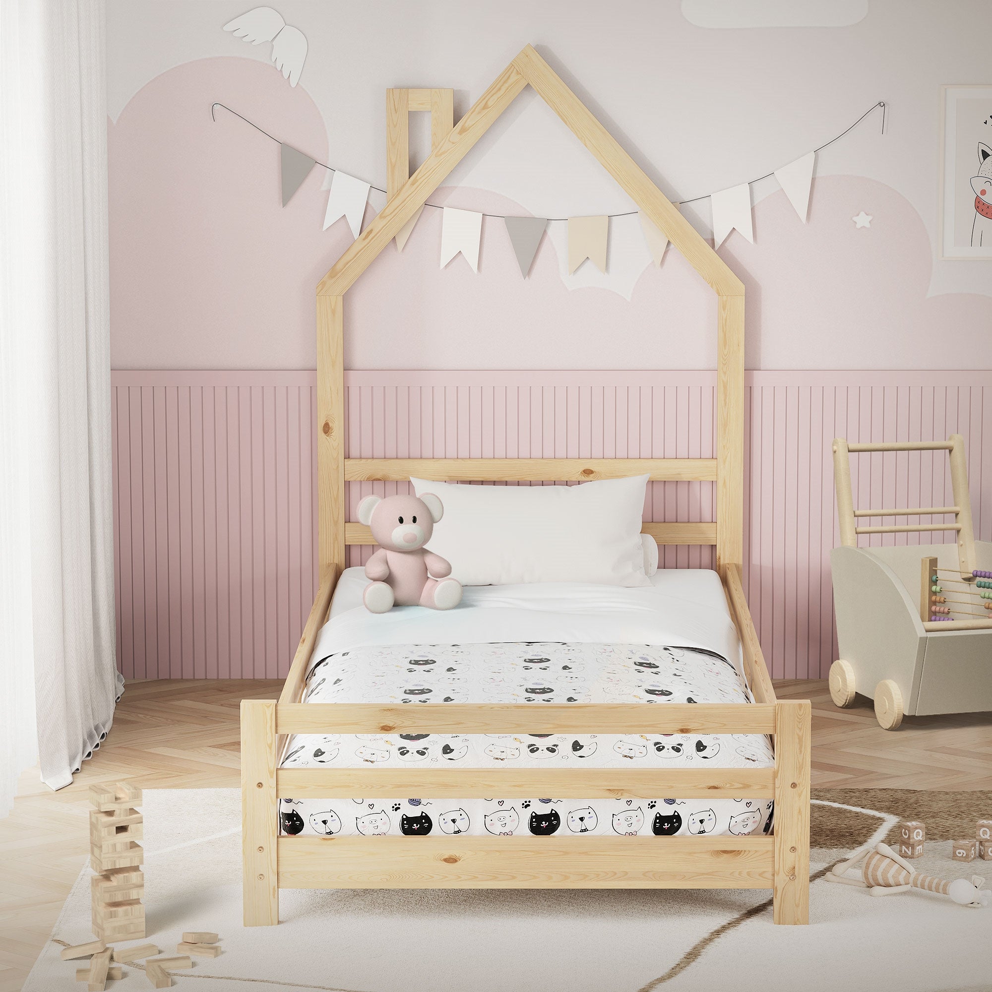 ECD Germany Kinder lit cabane 90x200 nature pin massif