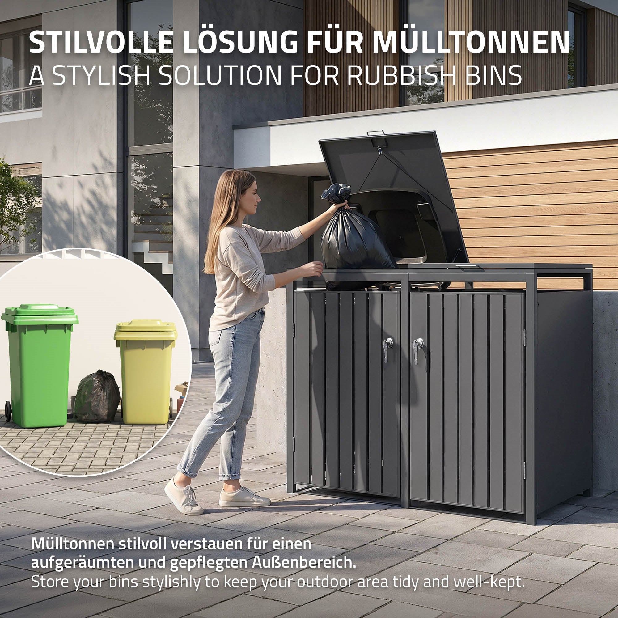 ECD Germany Garten Mülltonnenbox 2er acier cache 240L anthracite