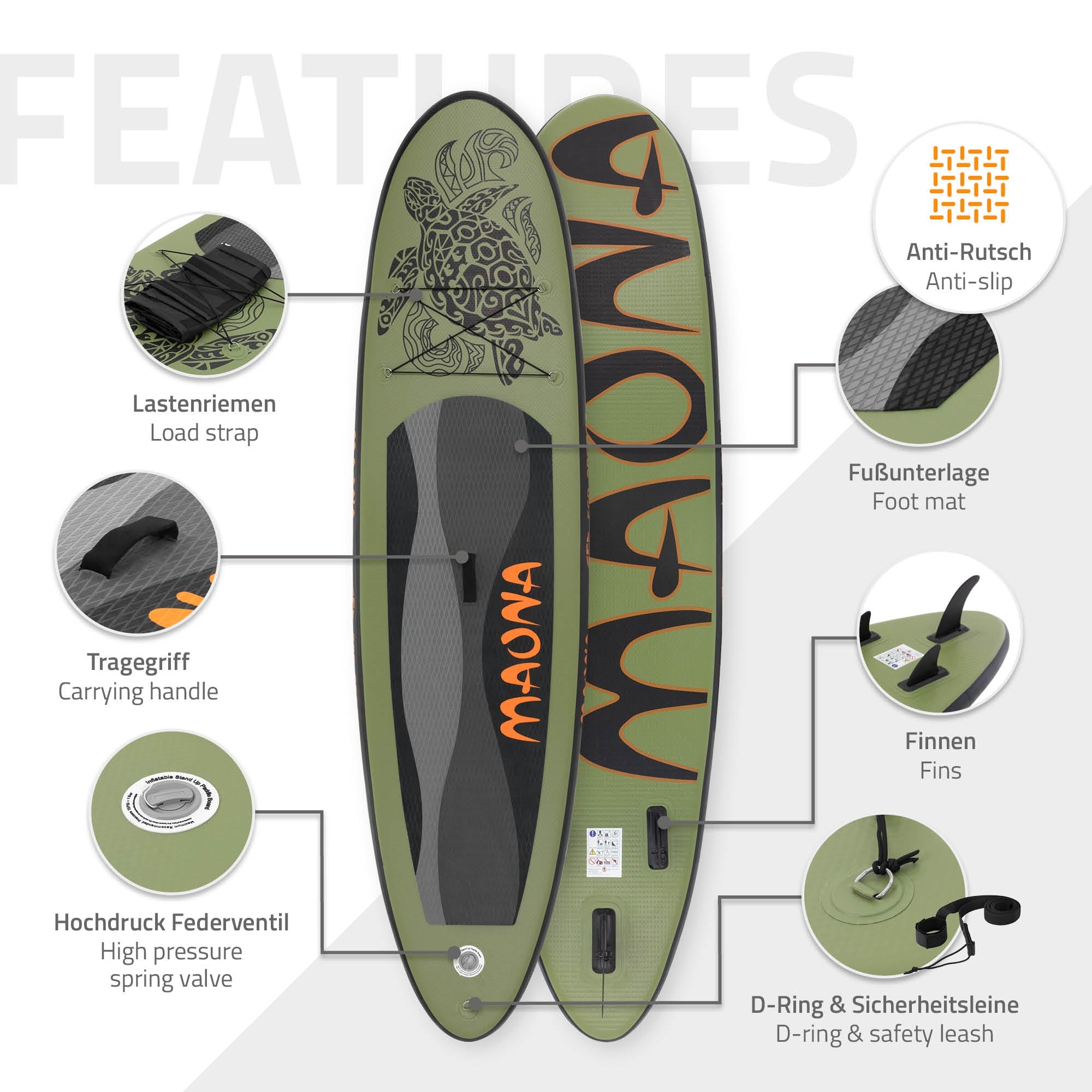 ECD Germany Maona paddle gonflable gris 308 cm PVC