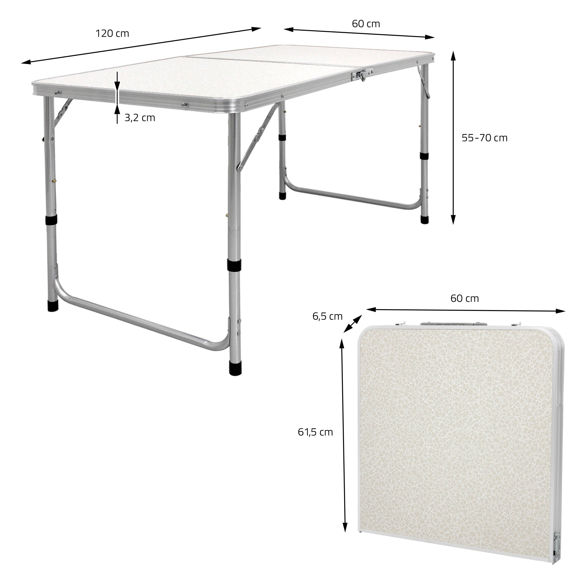 ECD Germany Sport table camping pliante 120 cm blanc crème alu