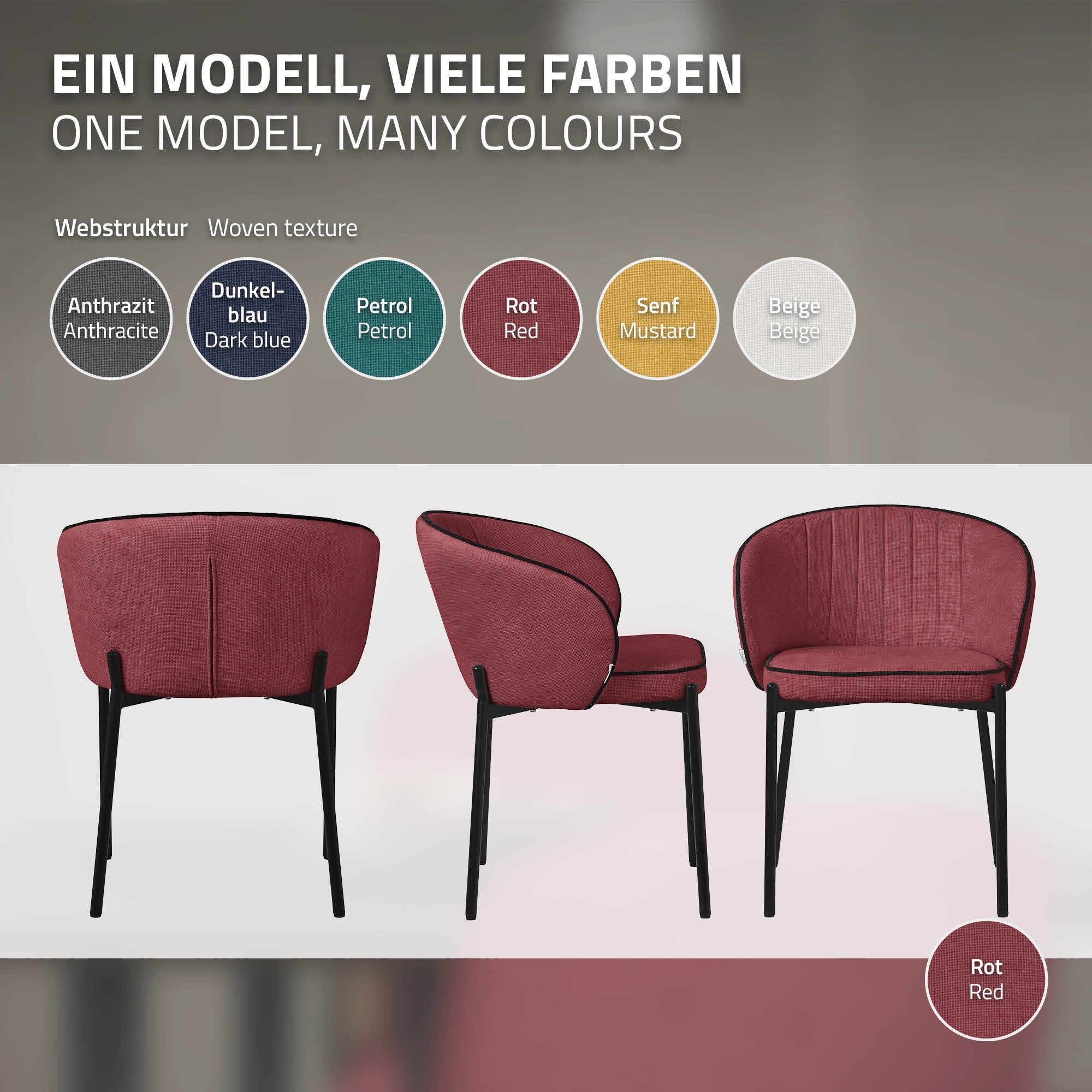 ML-Design lot 2 chaises salle à manger rouges avec accoudoirs