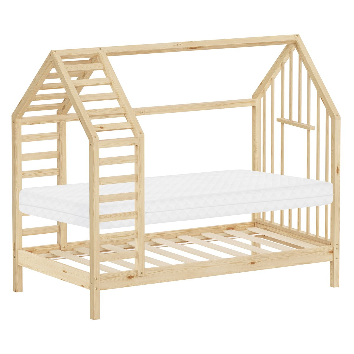ML-Design Kinder lit cabane 80x160 cm naturel avec matelas
