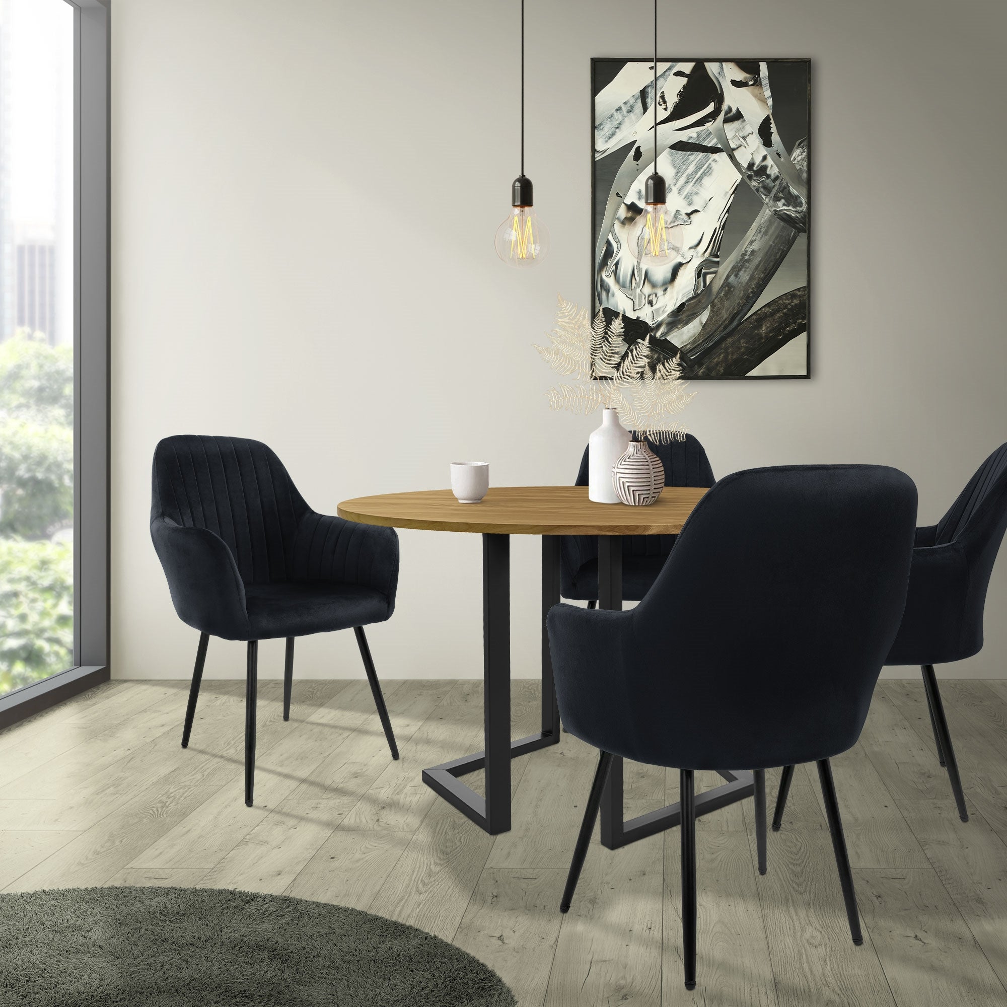 ECD Germany ML-Design lot 6 chaises velours noir pieds métal