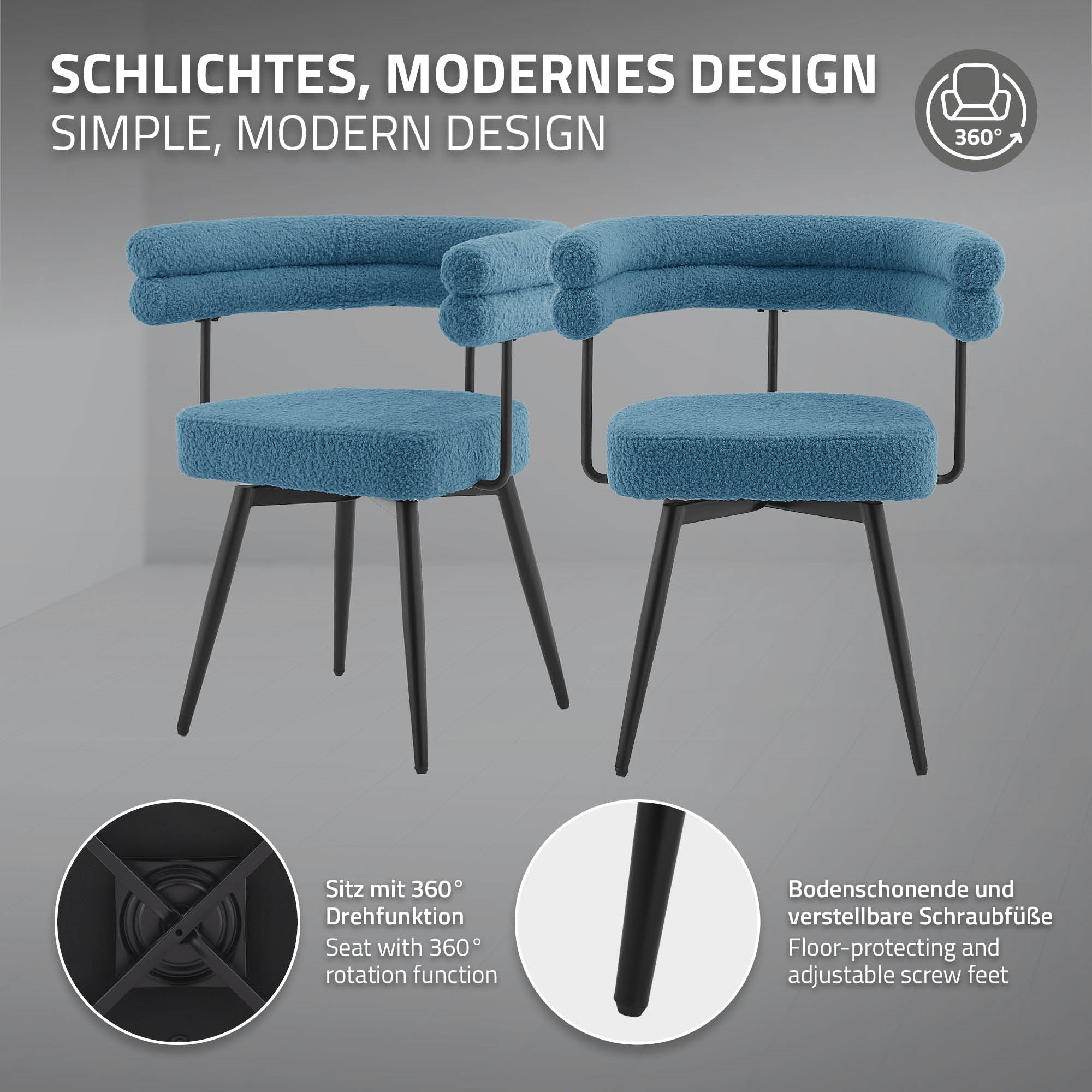 ECD Germany Möbel Chaise salle à manger bleu lot 4 teddy