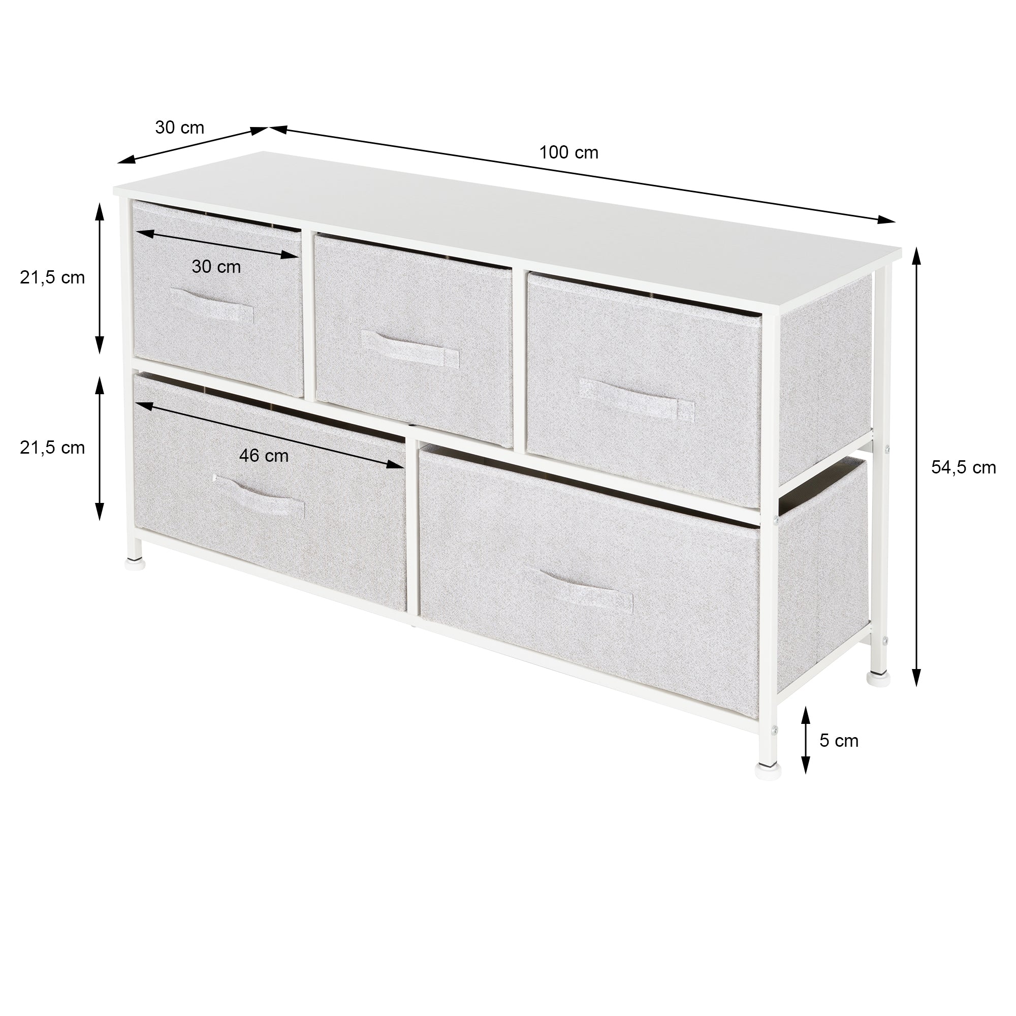 ECD Germany Möbel commode 5 tiroirs blanc tissu 100 cm