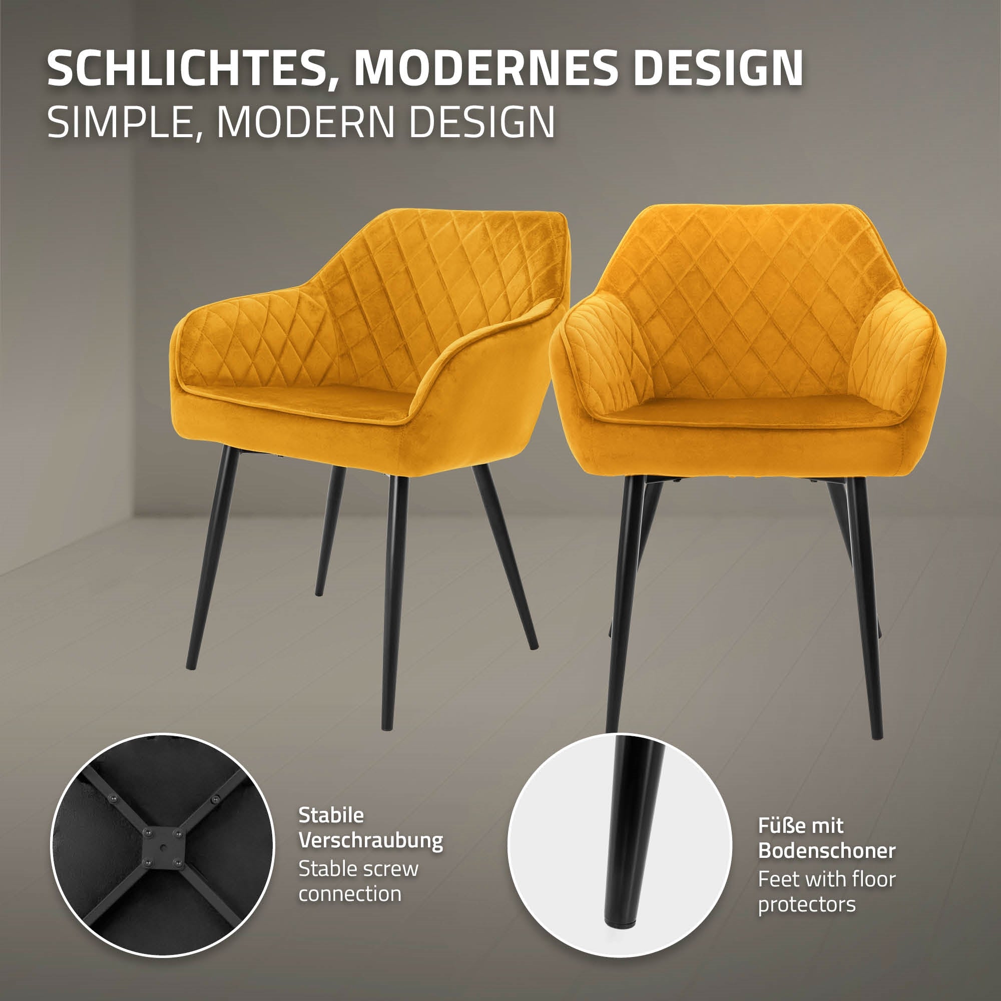 ECD Germany Möbel chaise velours jaune moutarde lot 4