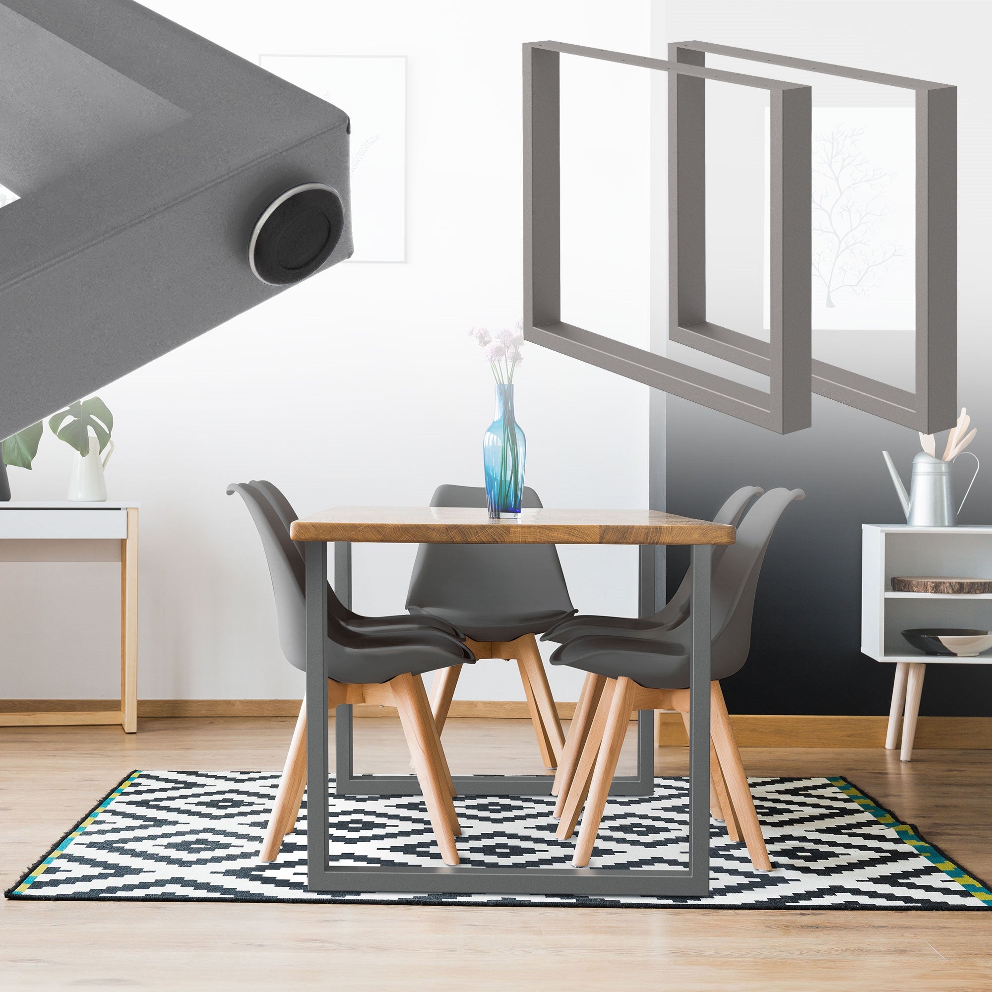 ML-Design pied table U 80x72 gris acier lot de 2