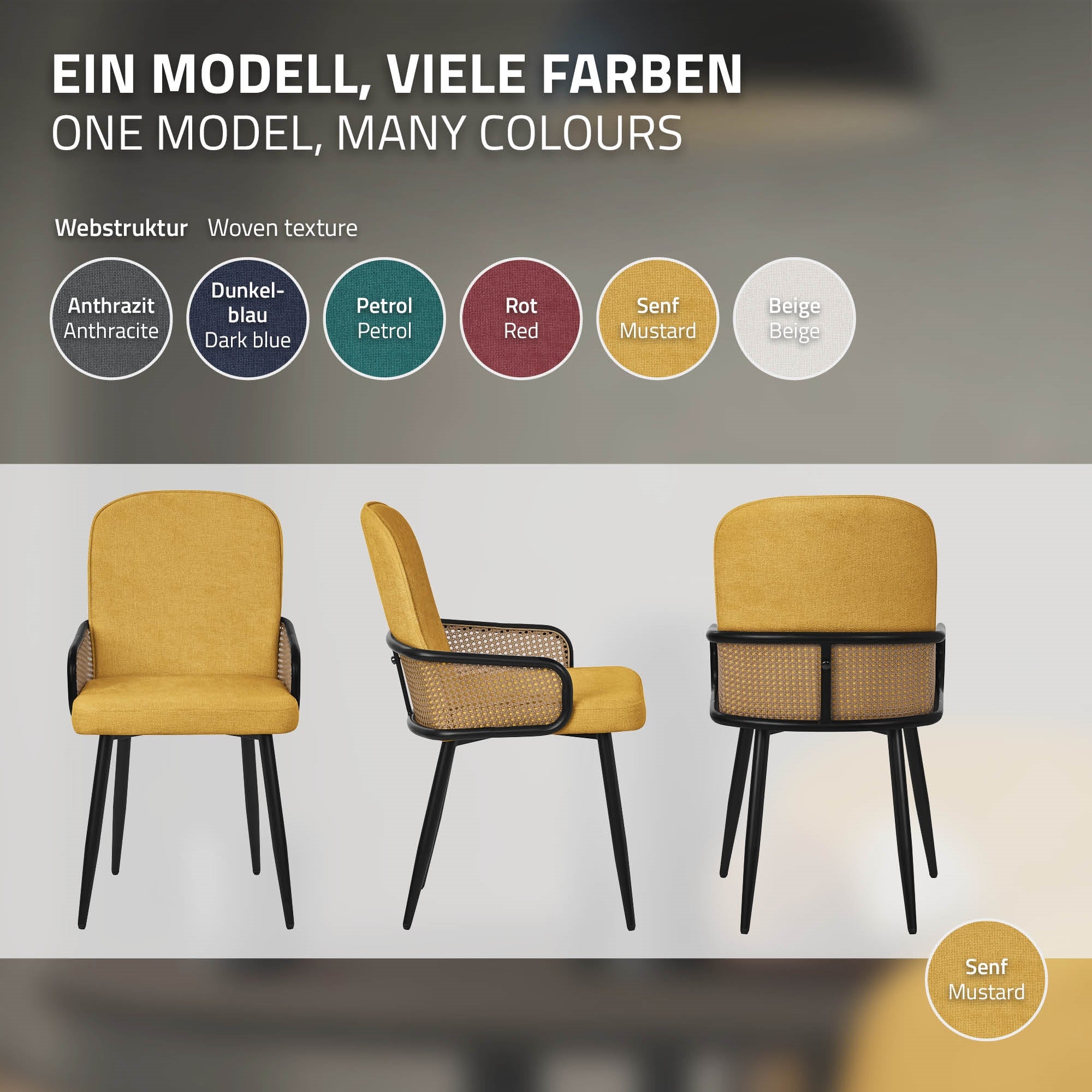 ECD Germany Möbel chaise salle à manger moutarde lot 6 rotin