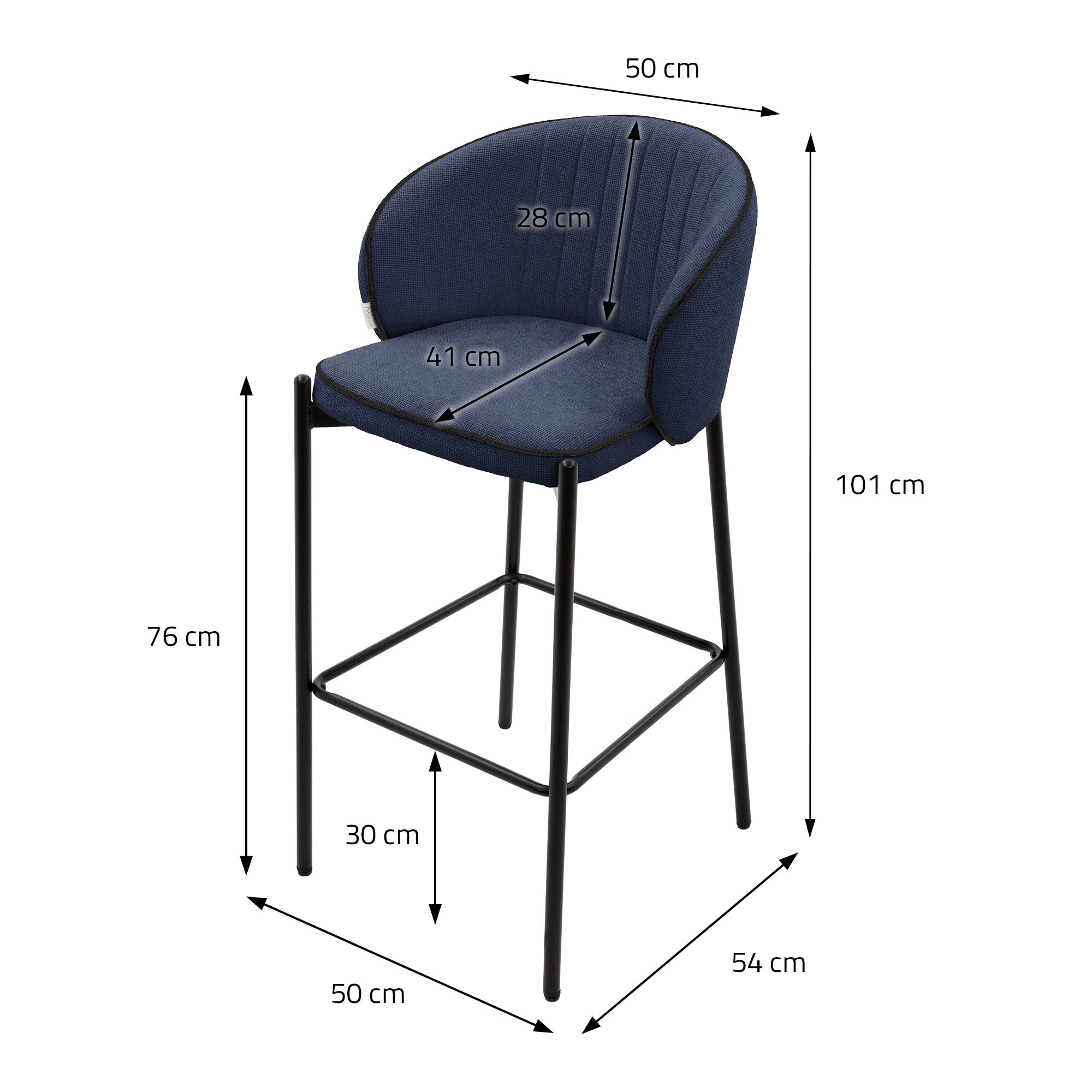 ECD Germany Möbel tabouret de bar lot de 4 bleu foncé 101 cm tissu