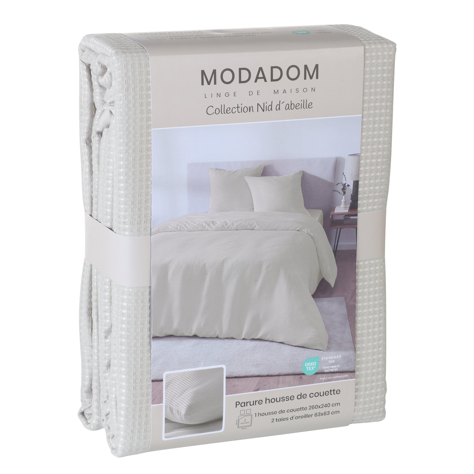 Stokomani Maison Parure housse couette nid abeille 260x240 beige