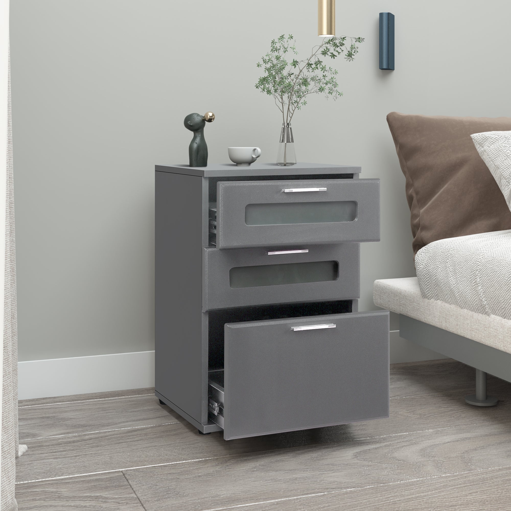 ECD Germany Möbel table de nuit gris 40x60x38 3 tiroirs