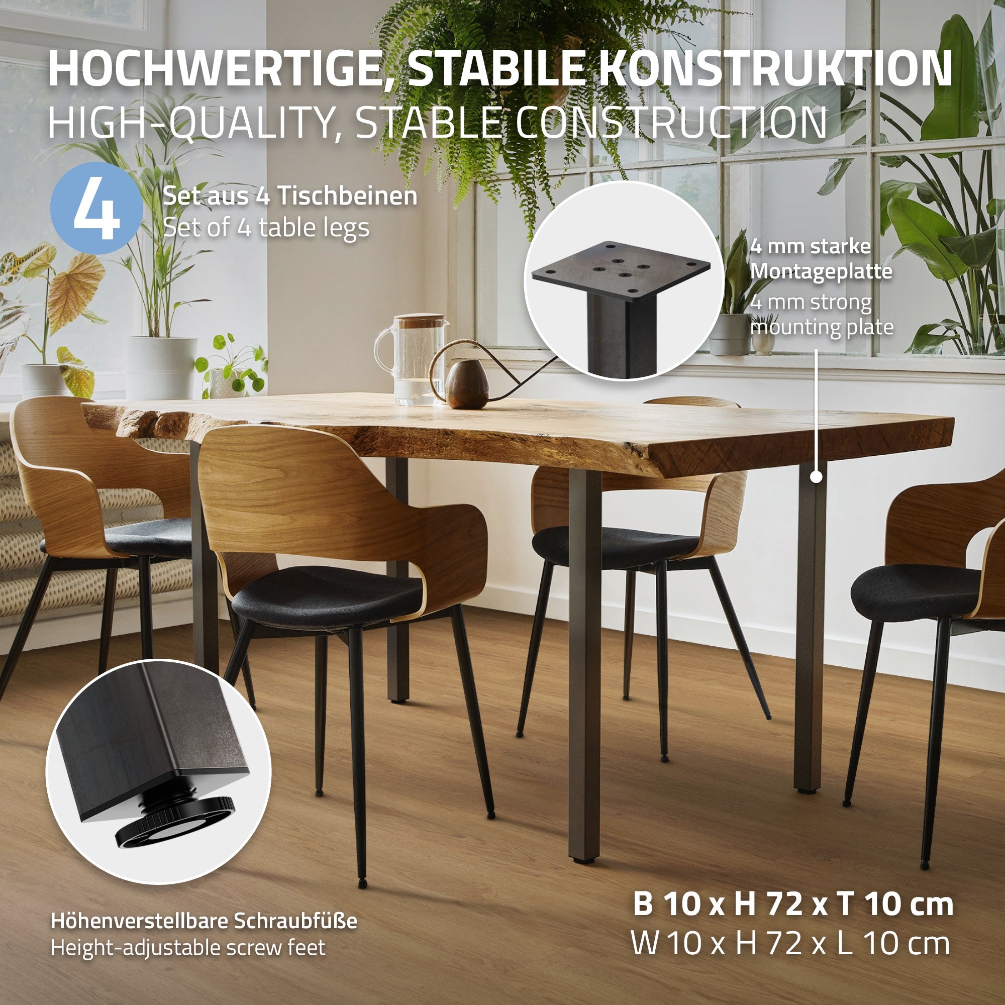 Pieds table acier I-Design 72 cm noir industriel lot 4