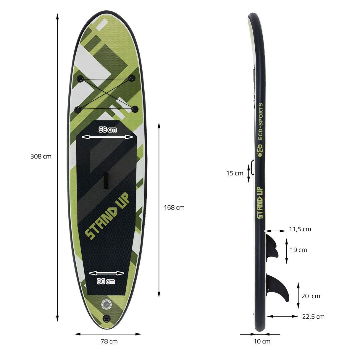 ECD Germany SUP gonflable olive 308 cm PVC avec pompe et sac