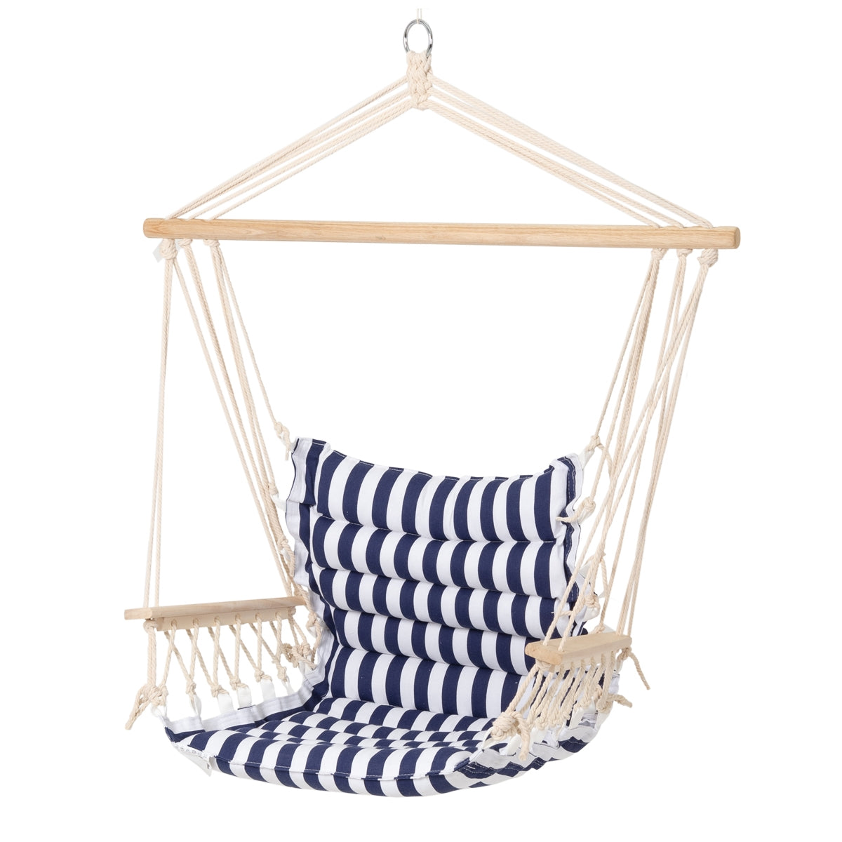 ECD Germany Fauteuil suspendu coton bleu/blanc avec support
