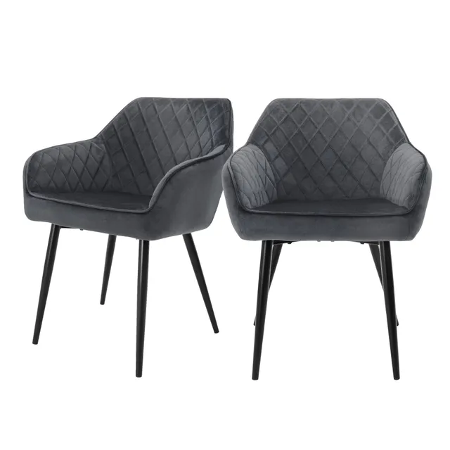 ML-Design chaise velours anthracite lot 2 pieds métal
