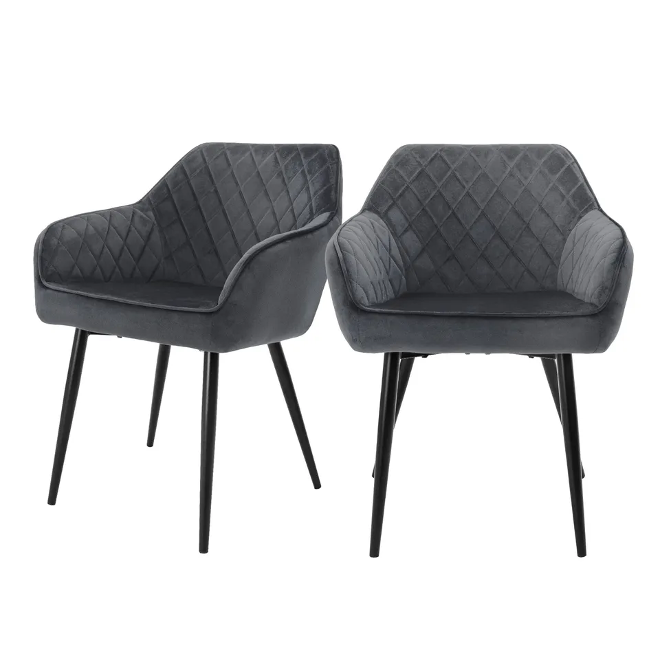 ML-Design chaise velours anthracite lot 2 pieds métal