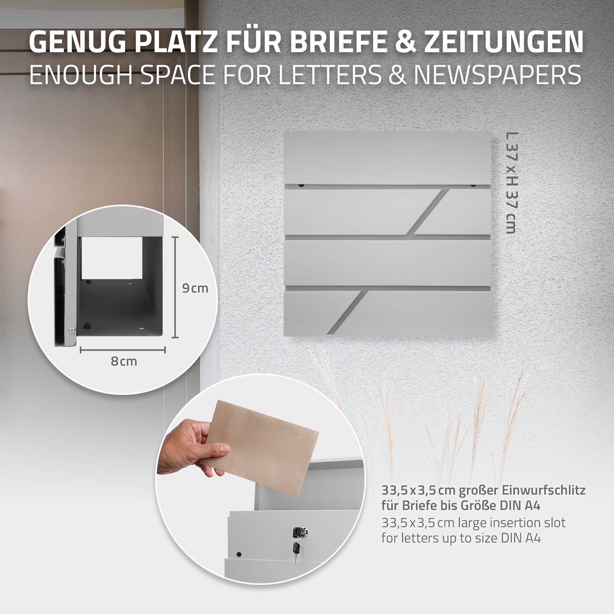ECD Germany Bauen & Renovieren boîte aux lettres gris clair 37x11x37 cm