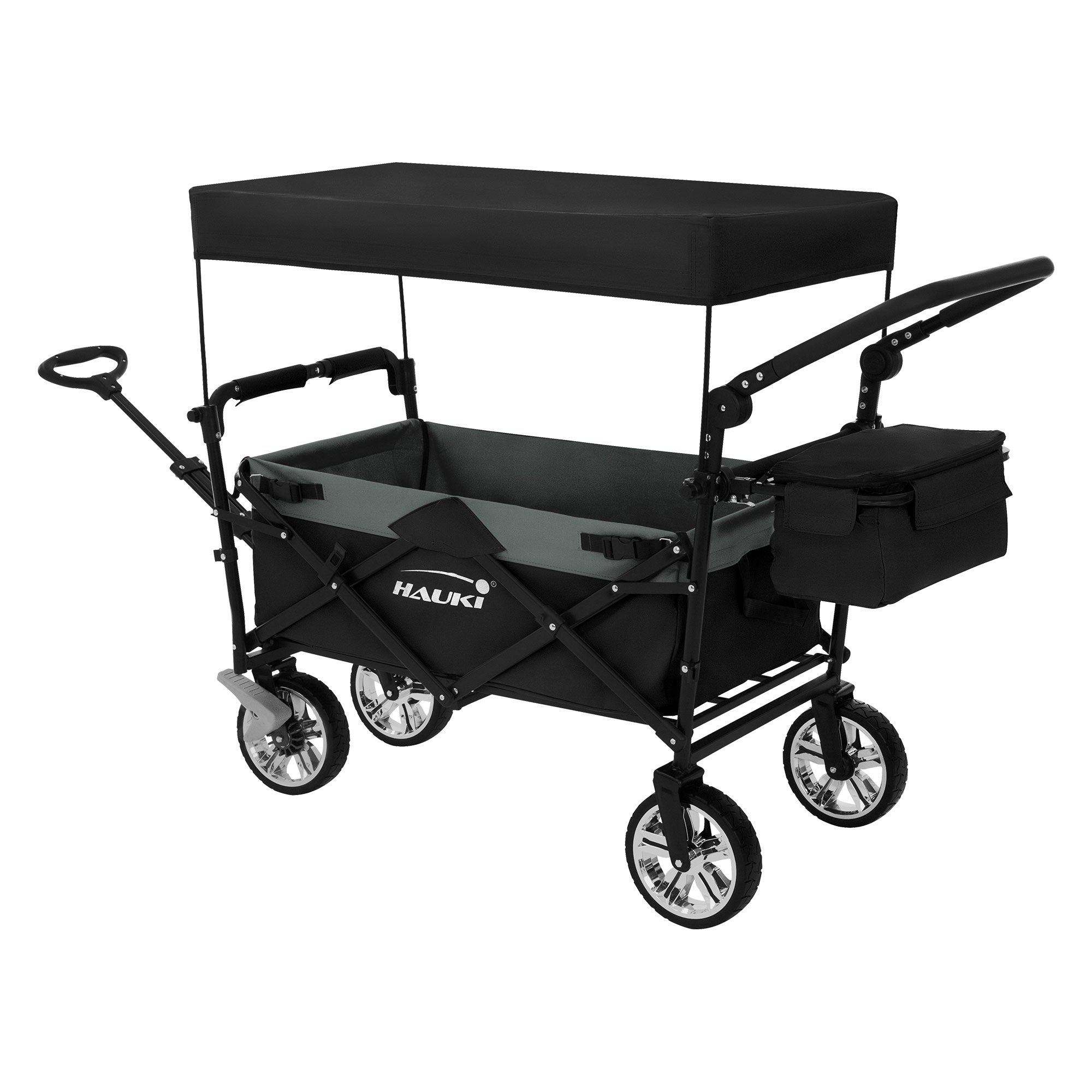 Hauki chariot pliable avec toit noir/gris 120 kg