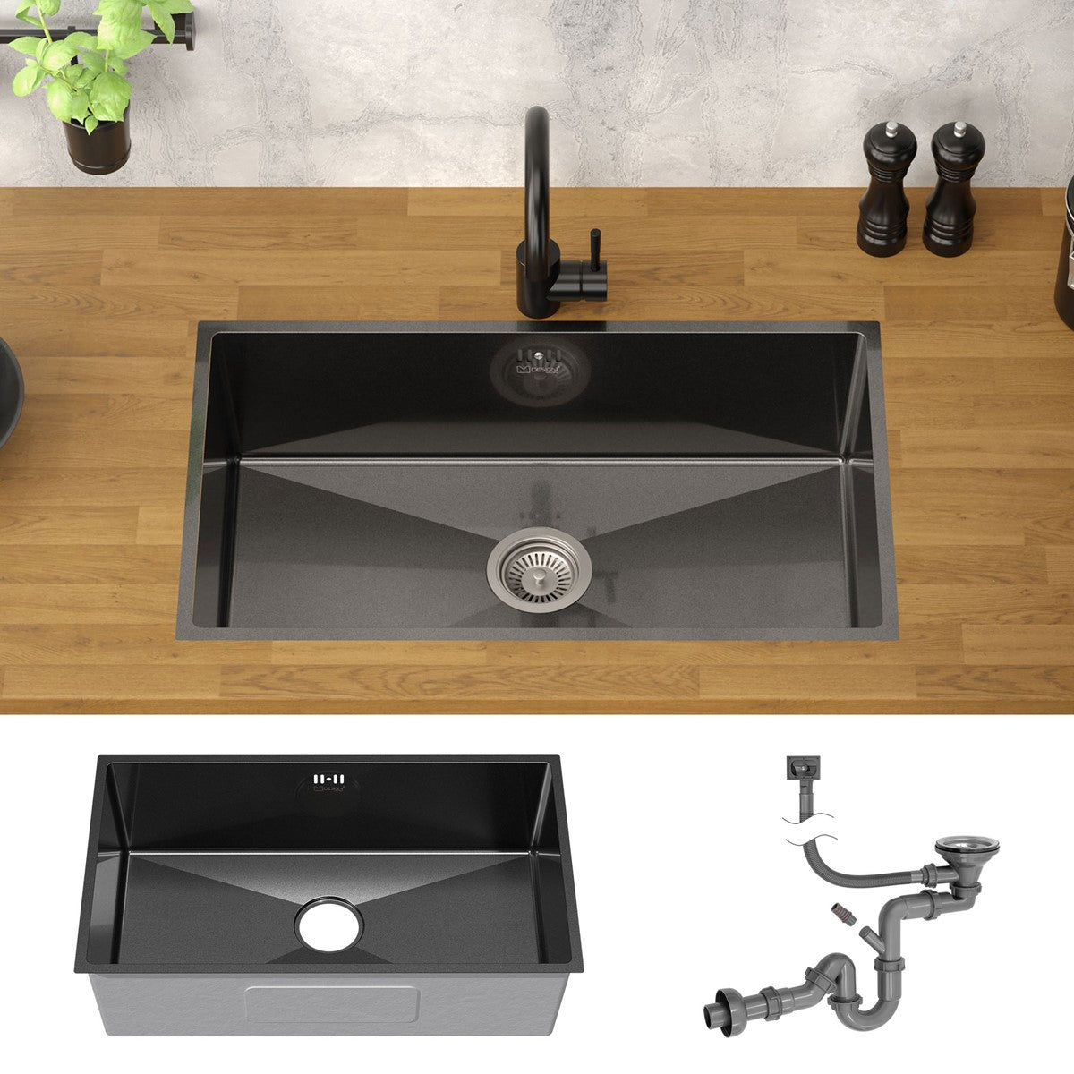 ECD Germany Sanitär évier encastrable 70x40 cm anthracite inox