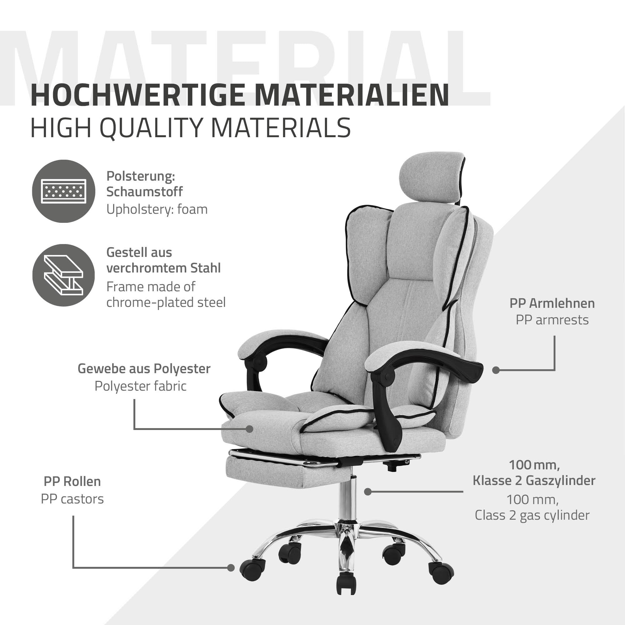 ML-Design fauteuil bureau ergonomique gris clair inclinable 120 kg B-Ware