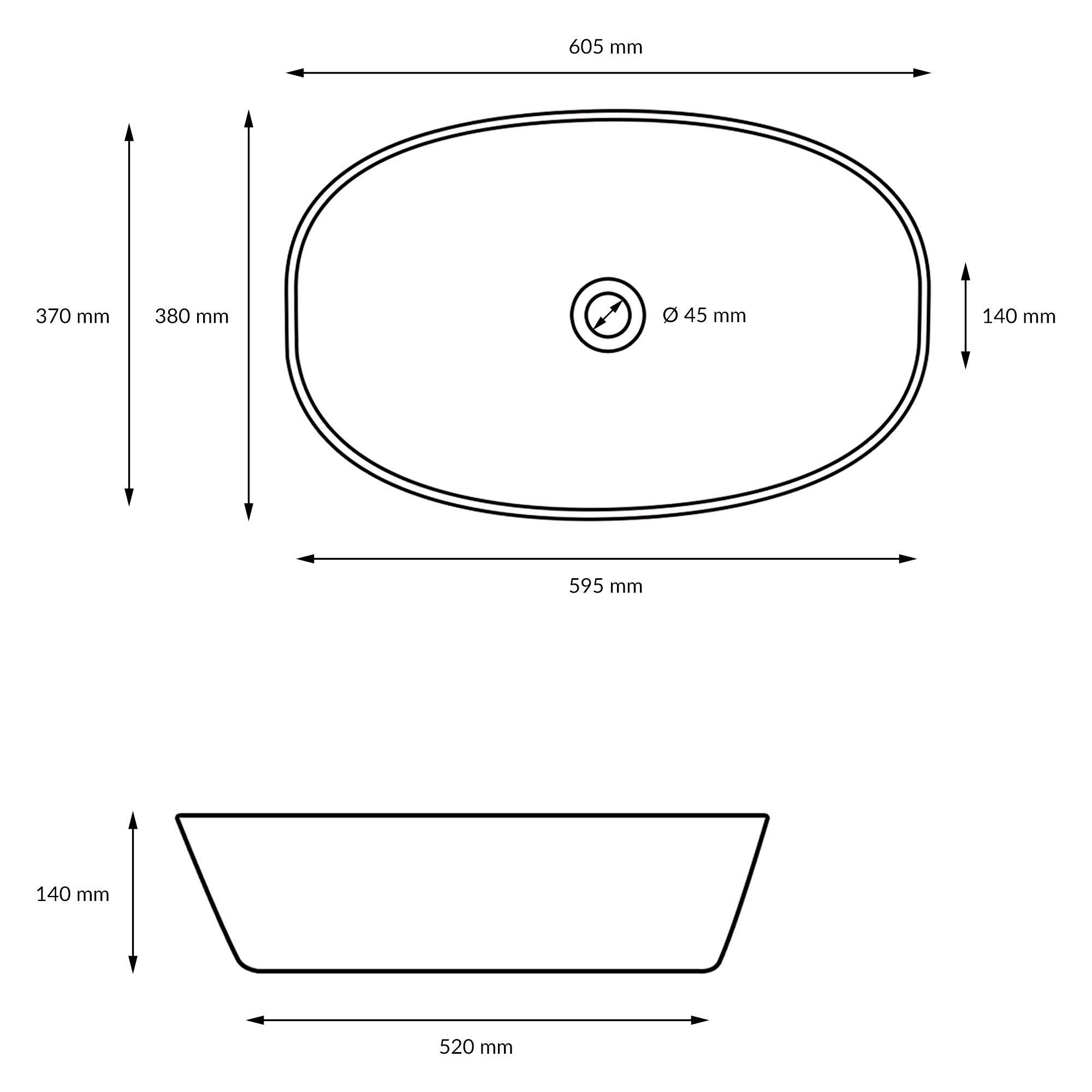 LuxeBath 60,5 cm vasque blanche céramique avec bonde chromée