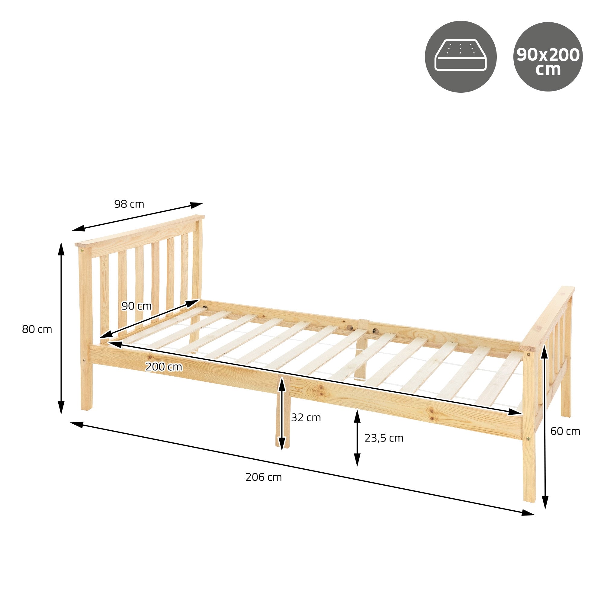 ECD Germany Möbel lit enfant 90x200 pin naturel sommier
