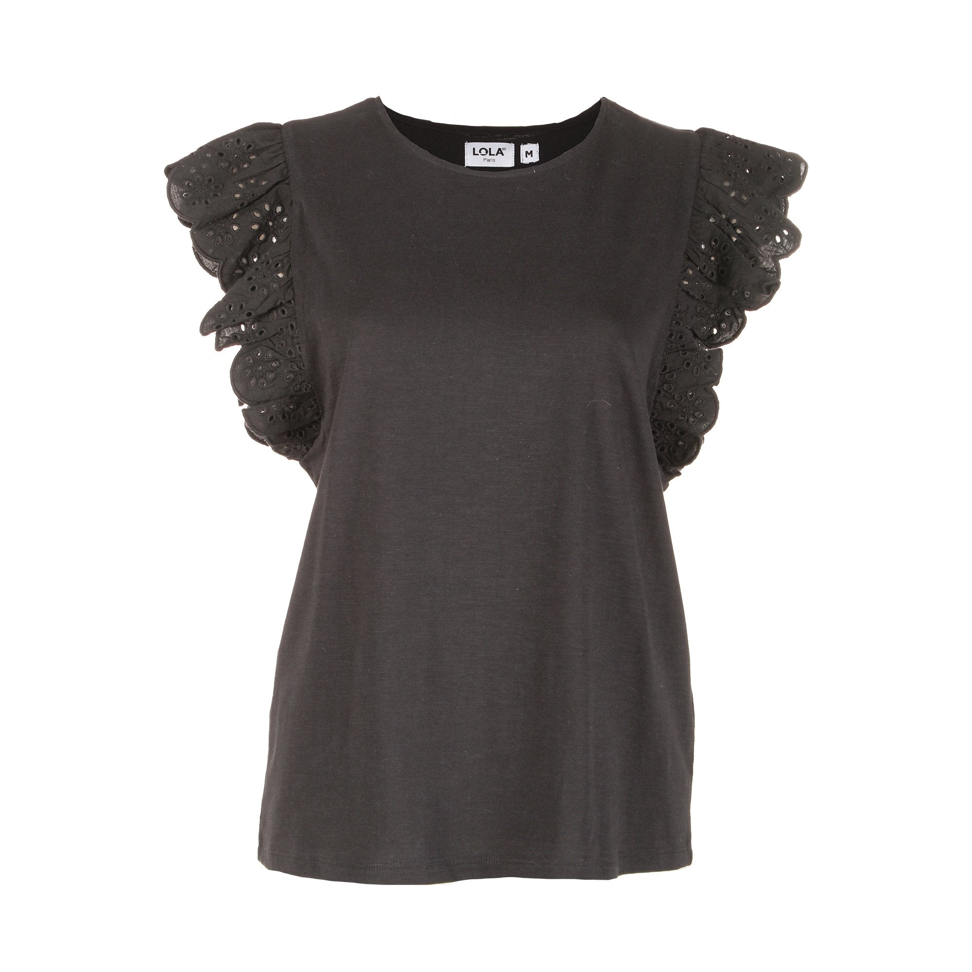 Tee-shirt broderie noir femme coton tailles S à XL