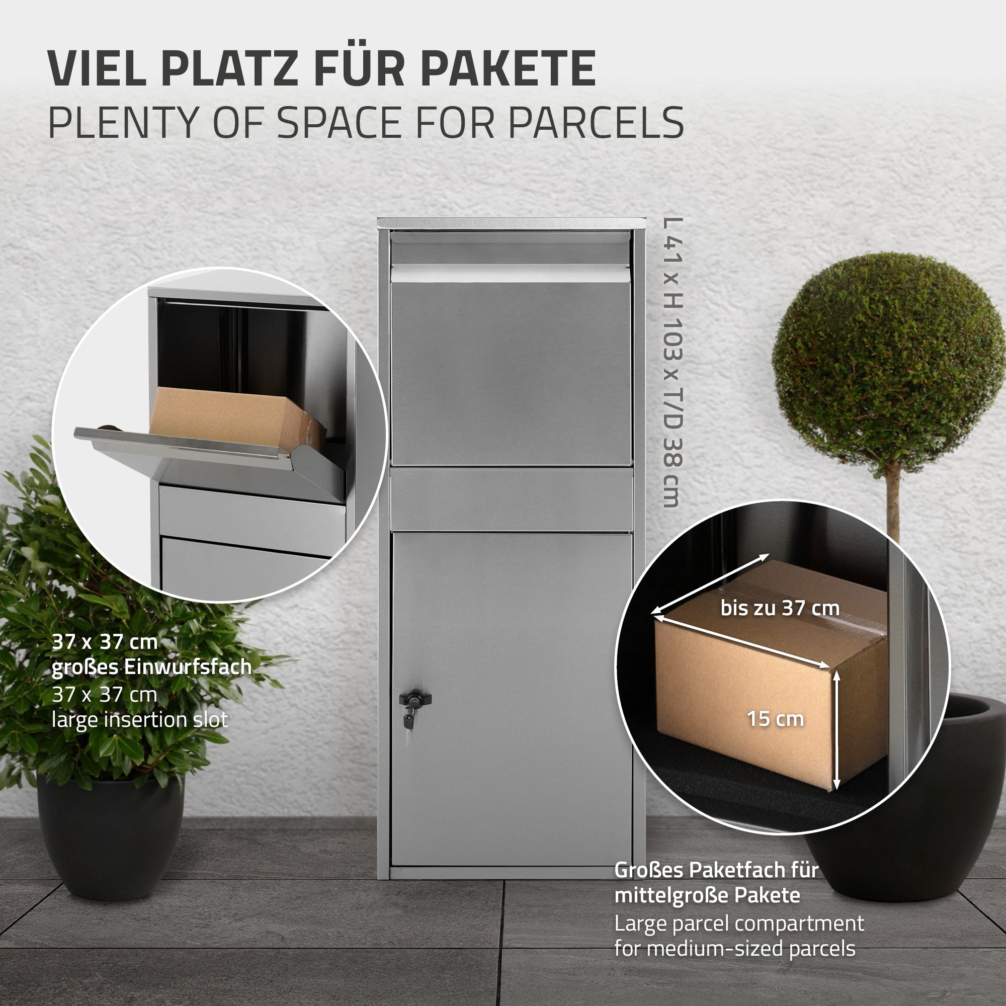 ML-Design boîte aux lettres colis gris 41x103x38 cm inox