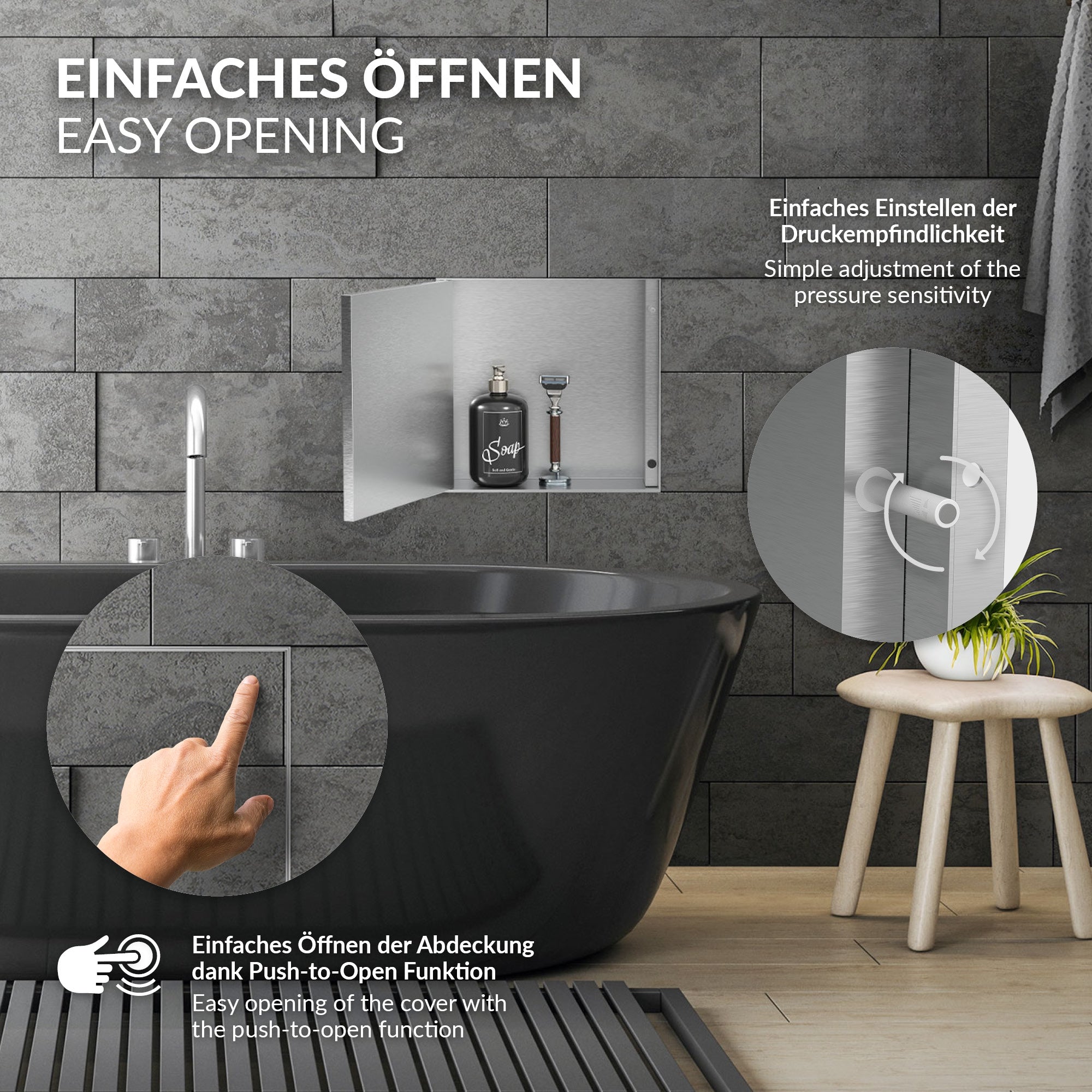 ECD Germany Sanitär niche douche inox 30x30x10 argent