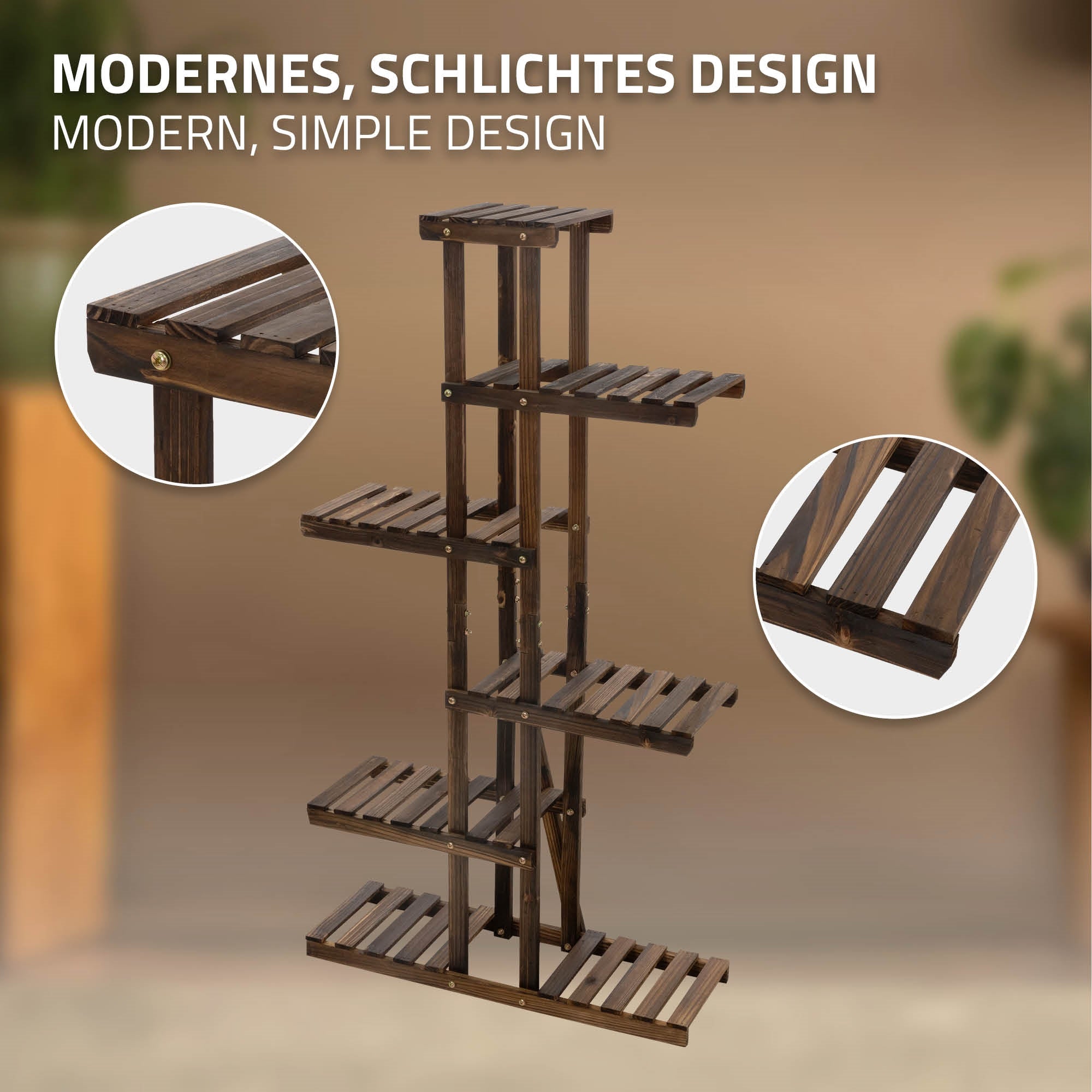 ECD Germany Garten étagère plantes bois 75cm 6 niveaux