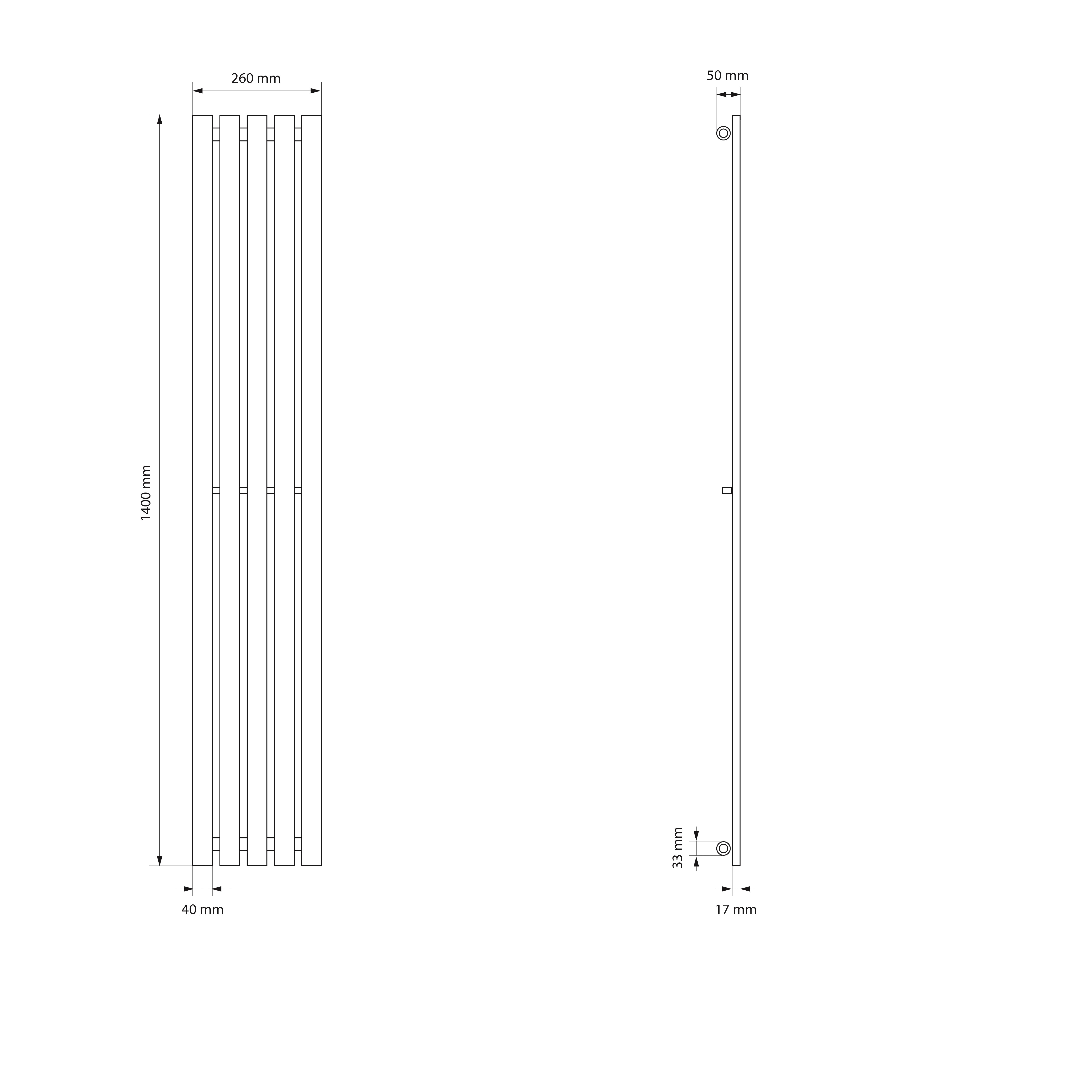 Stella sèche-serviettes blanc 260x1400 mm mural étroit