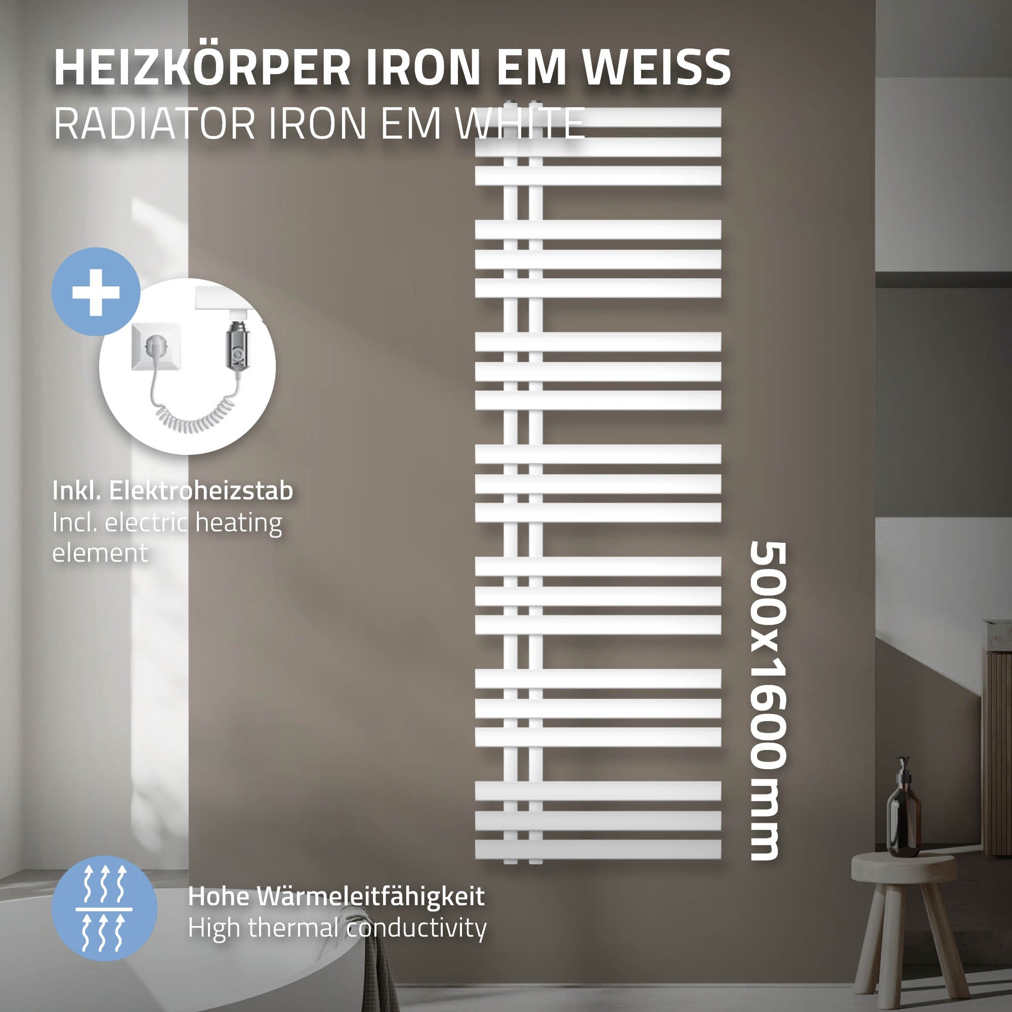 ECD Germany Iron EM radiateur bain 500x1600 blanc 1200W