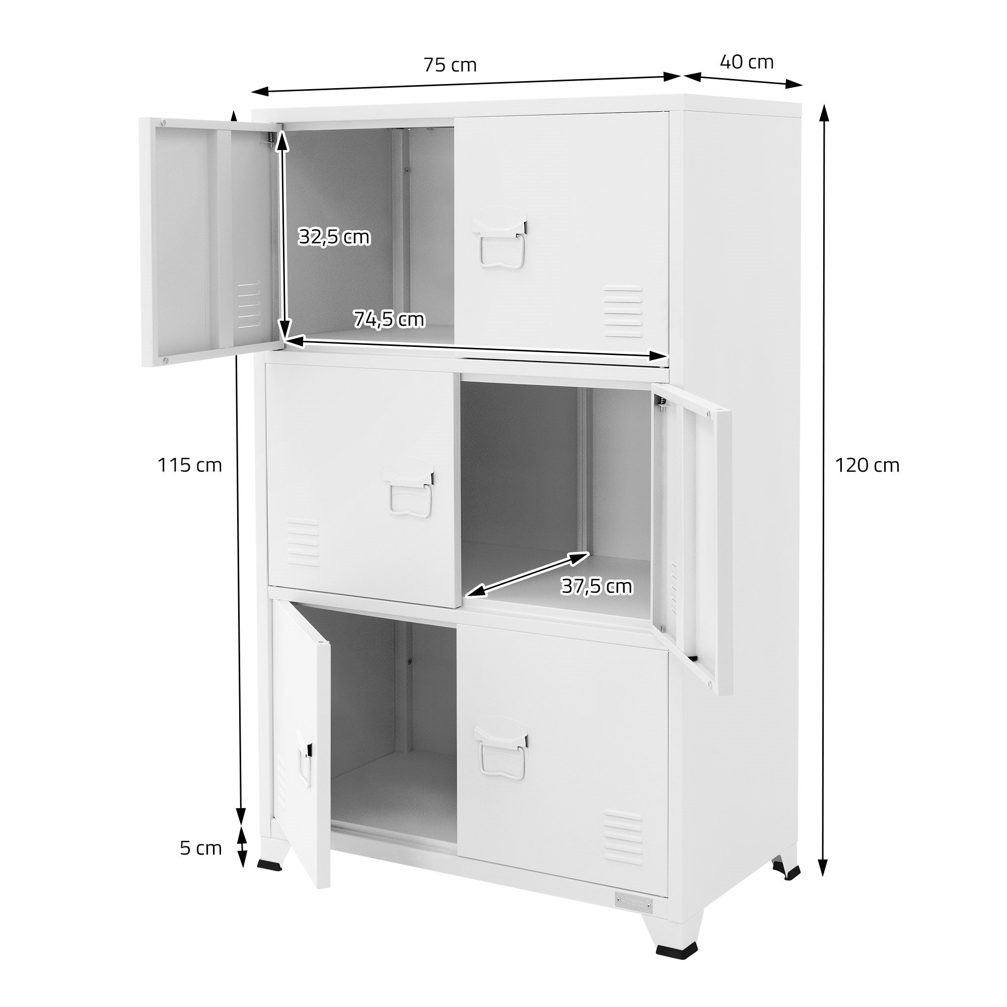 ECD Germany Werkstatt armoire bureau acier blanc 75x40x120 cm